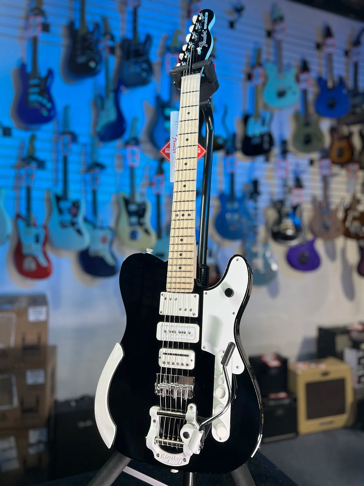 Fender Jack White Triplecaster Signature Telecaster Electric Guitar - Black w Case, 642