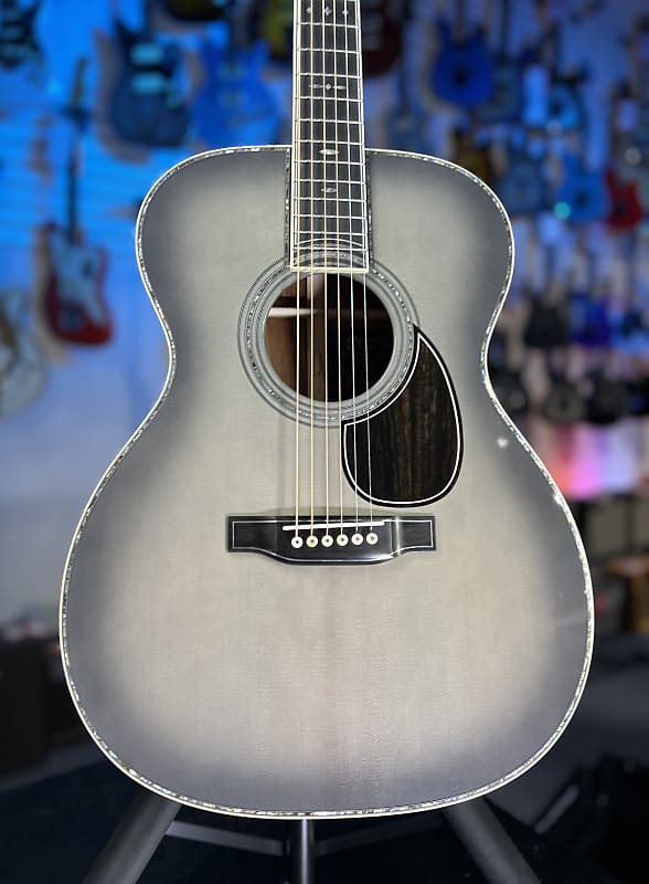 Martin OM-45 John Mayer Platinum Anniversary Acoustic Guitar - Platinum Gray Burst Top with Platinum Gray Toner Back & Sides, Martin Case, Limited Edition, 294