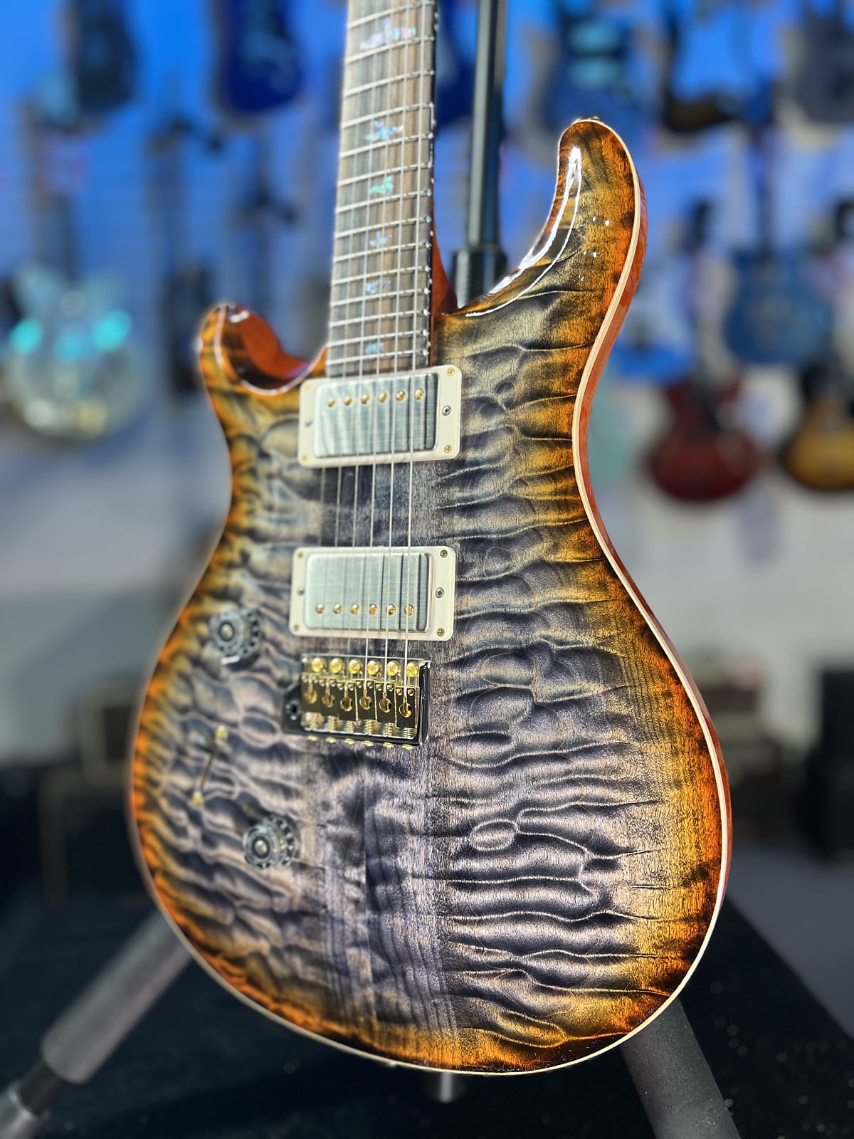 PRS Wood Library Custom 24 Left Handed 2024 - Burnt Maple Leaf, Ziricote Fingerboard, Signature Dealer, 994, Free Plek!