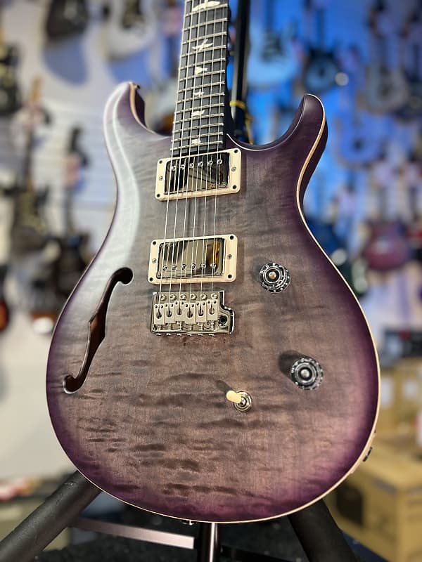 PRS CE 24 Semi-Hollow Electric Guitar - Satin Faded Gray Black Purple Burst w/ Purple Back, Ebony, 57/08 443 GET PLEK'D!