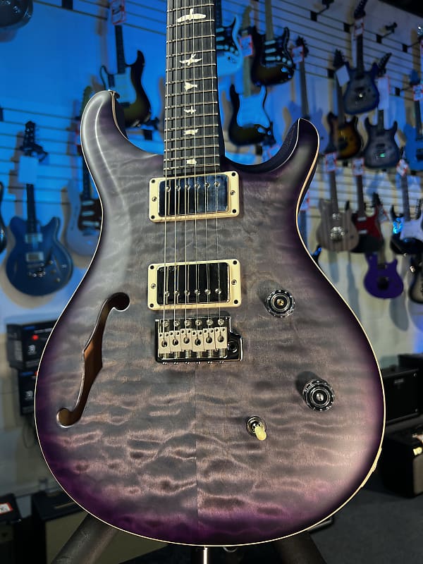PRS CE 24 Semi-Hollow Electric Guitar - Satin Faded Gray Black Purple Burst w/ Purple Back, Ebony, 57/08 251 GET PLEK'D!