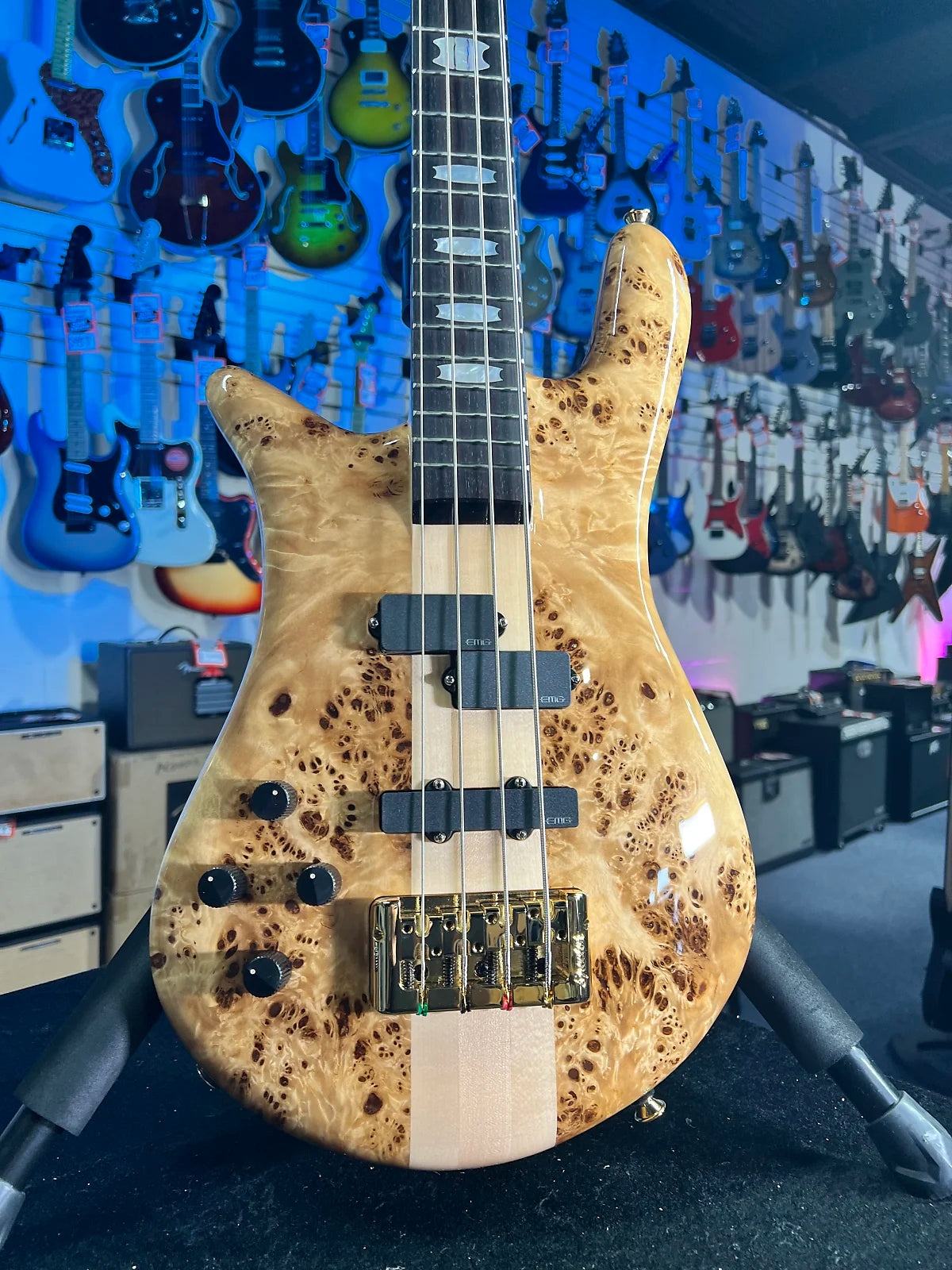 Spector Euro 4 LX Left Handed Bass Guitar - Poplar Burl Natural Gloss, Lefty, w Spector Bag, Get Plek'd Free! 314