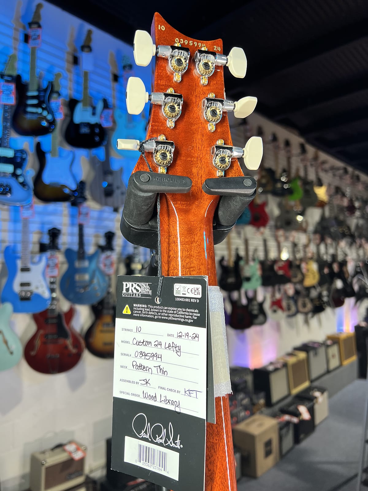 PRS Wood Library Custom 24 Left Handed 2024 - Burnt Maple Leaf, Ziricote Fingerboard, Signature Dealer, 994, Free Plek!