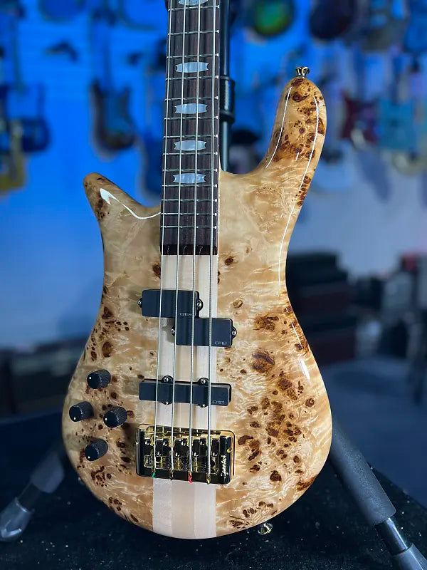 Spector Euro 4 LX Left Handed Bass Guitar - Poplar Burl Natural Gloss, Lefty, w Spector Bag, Get Plek'd Free! 313