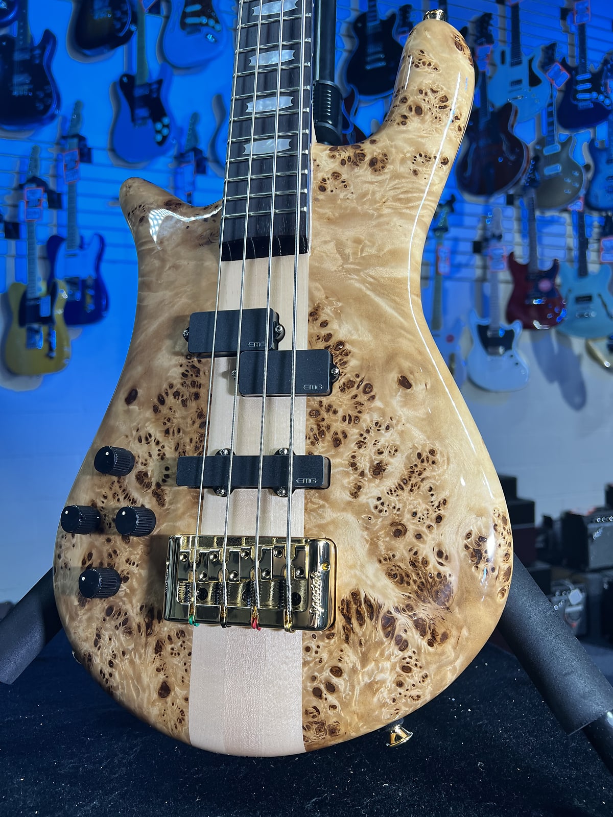 Spector Euro 4 LX Left Handed Bass Guitar - Poplar Burl Natural Gloss, Lefty, w Spector Bag, Get Plek'd Free! 314
