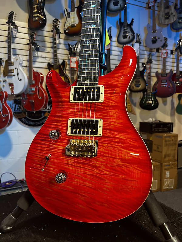 PRS Wood Library Custom 24 Lefty, One Piece Top, 10-Top Orange w Red Back, PRS Case Get Plekd 091
