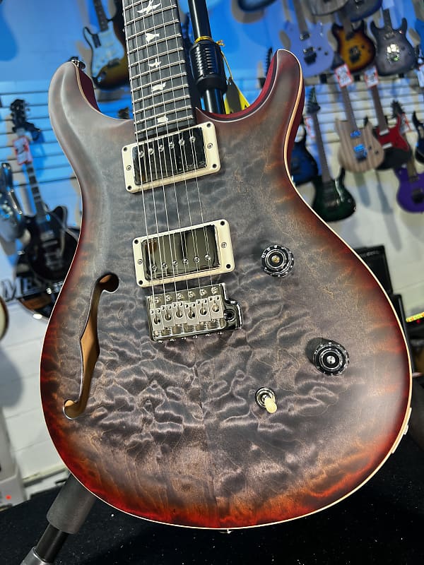 PRS CE 24 Semi-Hollow Electric Guitar - Satin Faded Gray Black Cherry Burst w/ Cherry Red Back, Ebony, 57/08 266 GET PLEK'D