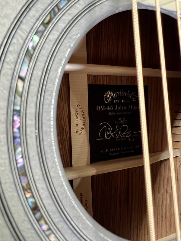 Martin OM-45 John Mayer Platinum Anniversary Acoustic Guitar - Platinum Gray Burst Top with Platinum Gray Toner Back & Sides, Martin Case, Limited Edition, 294