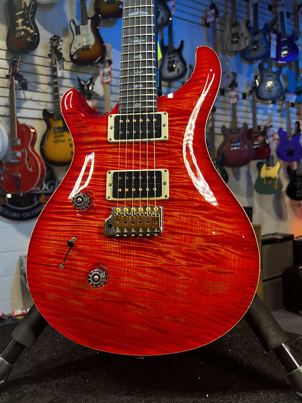 PRS Wood Library Custom 24 Lefty, One Piece Top, 10-Top Orange w Red Back, PRS Case Get Plekd 091