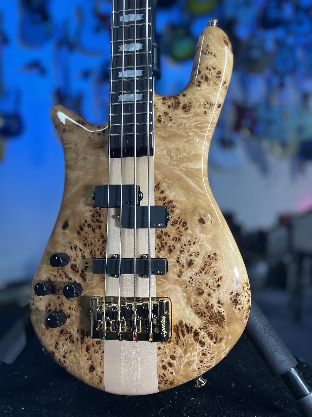 Spector Euro 4 LX Left Handed Bass Guitar - Poplar Burl Natural Gloss, Lefty, w Spector Bag, Get Plek'd Free! 314