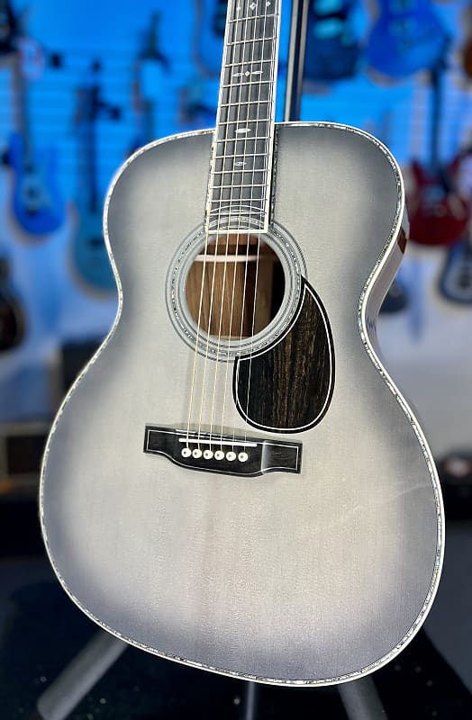 Martin OM-45 John Mayer Platinum Anniversary Acoustic Guitar - Platinum Gray Burst Top with Platinum Gray Toner Back & Sides, Martin Case, Limited Edition, 294