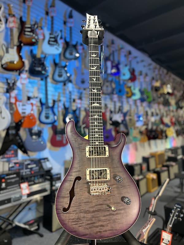 PRS CE 24 Semi-Hollow Electric Guitar - Satin Faded Gray Black Purple Burst w/ Purple Back, Ebony, 57/08 443 GET PLEK'D!