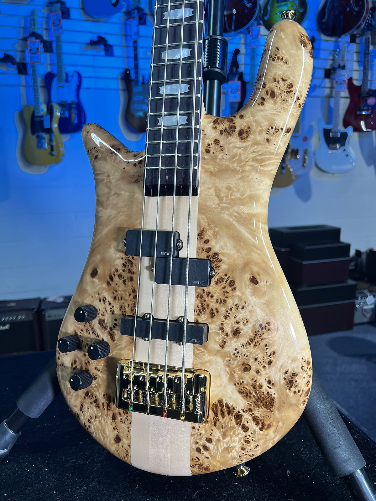Spector Euro 4 LX Left Handed Bass Guitar - Poplar Burl Natural Gloss, Lefty, w Spector Bag, Get Plek'd Free! 314