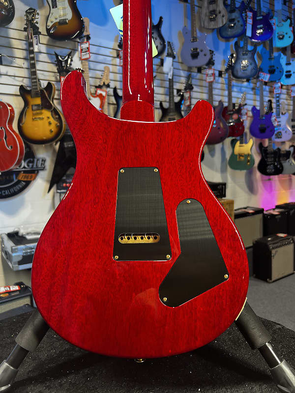 PRS Wood Library Custom 24 Lefty, One Piece Top, 10-Top Orange w Red Back, PRS Case Get Plekd 091