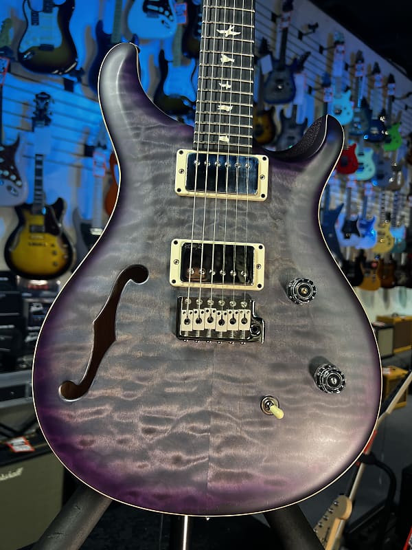 PRS CE 24 Semi-Hollow Electric Guitar - Satin Faded Gray Black Purple Burst w/ Purple Back, Ebony, 57/08 251 GET PLEK'D!