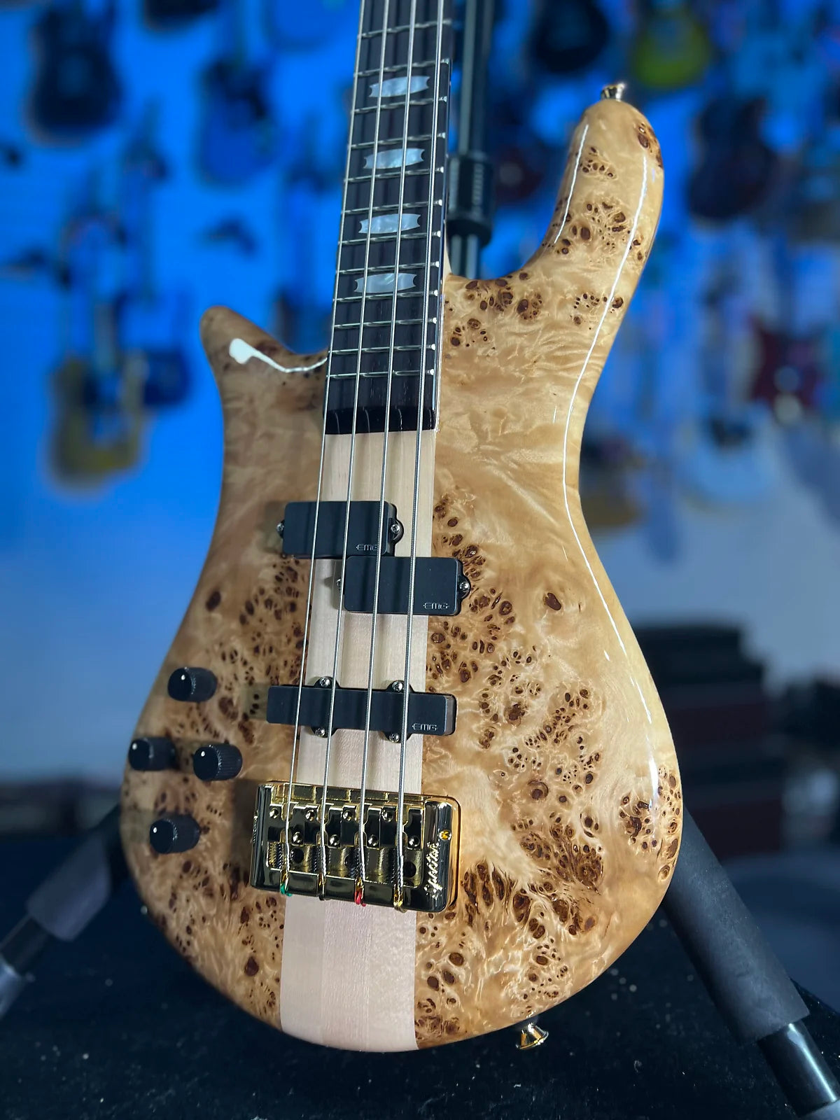Spector Euro 4 LX Left Handed Bass Guitar - Poplar Burl Natural Gloss, Lefty, w Spector Bag, Get Plek'd Free! 314