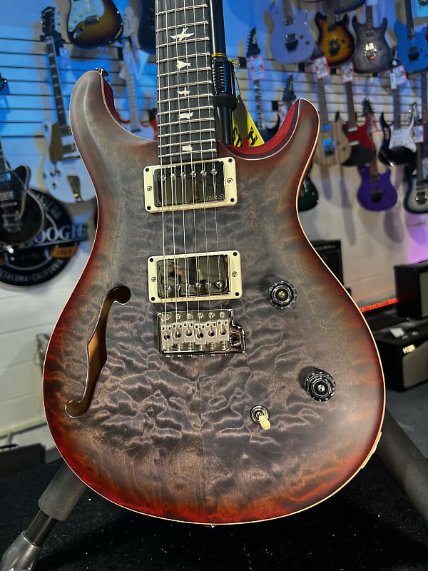 PRS CE 24 Semi-Hollow Electric Guitar - Satin Faded Gray Black Cherry Burst w/ Cherry Red Back, Ebony, 57/08 266 GET PLEK'D