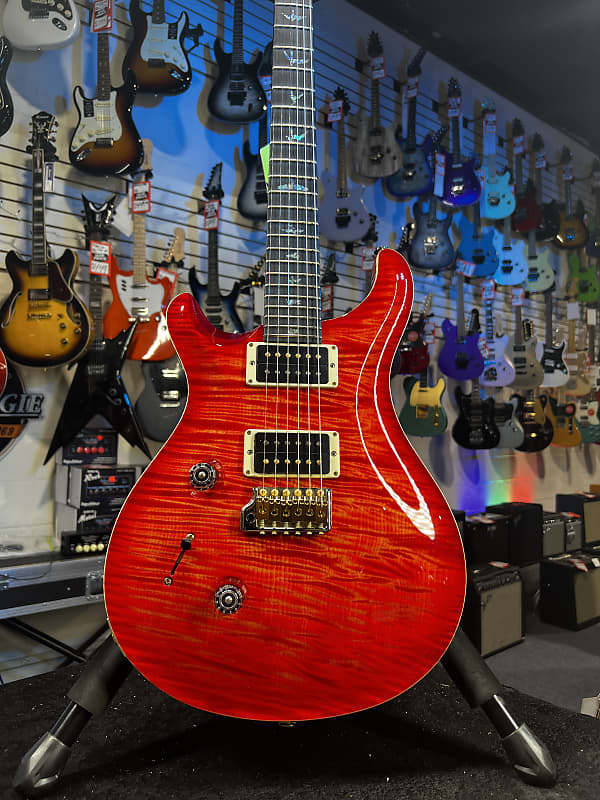 PRS Wood Library Custom 24 Lefty, One Piece Top, 10-Top Orange w Red Back, PRS Case Get Plekd 091
