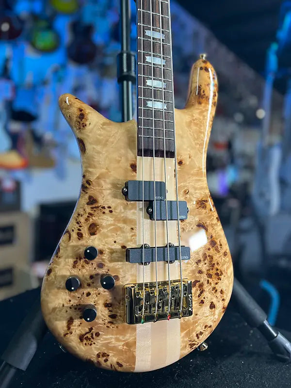 Spector Euro 4 LX Left Handed Bass Guitar - Poplar Burl Natural Gloss, Lefty, w Spector Bag, Get Plek'd Free! 313