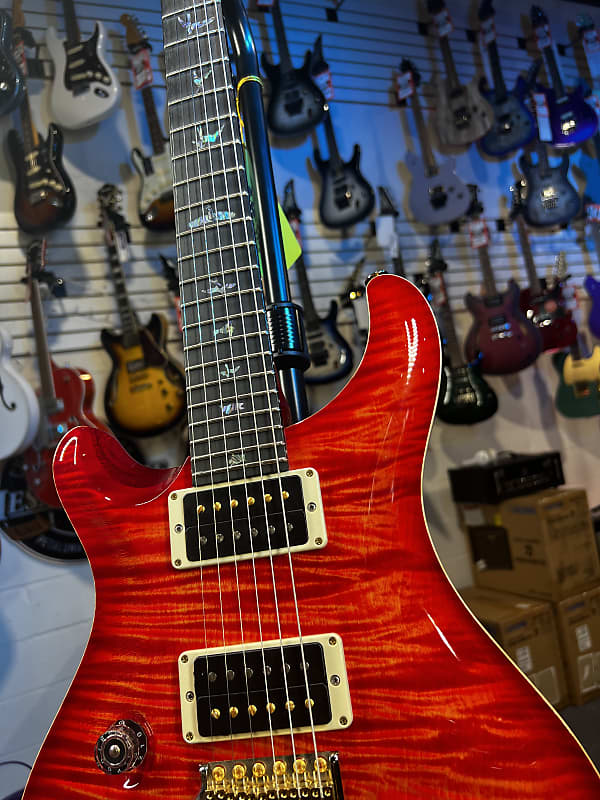 PRS Wood Library Custom 24 Lefty, One Piece Top, 10-Top Orange w Red Back, PRS Case Get Plekd 091