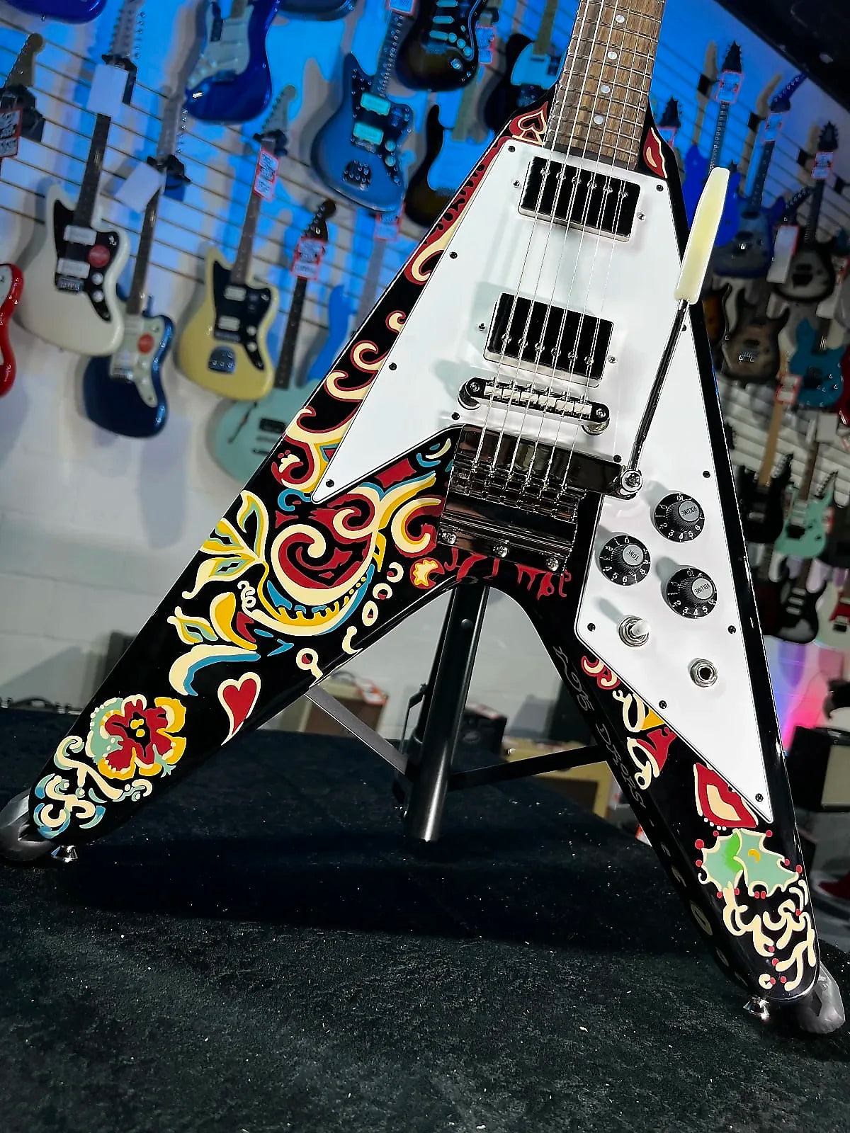 Epiphone Jimi Hendrix "Love Drops" Flying V Electric Guitar - Ebony - GET PLEK’D Free! 582