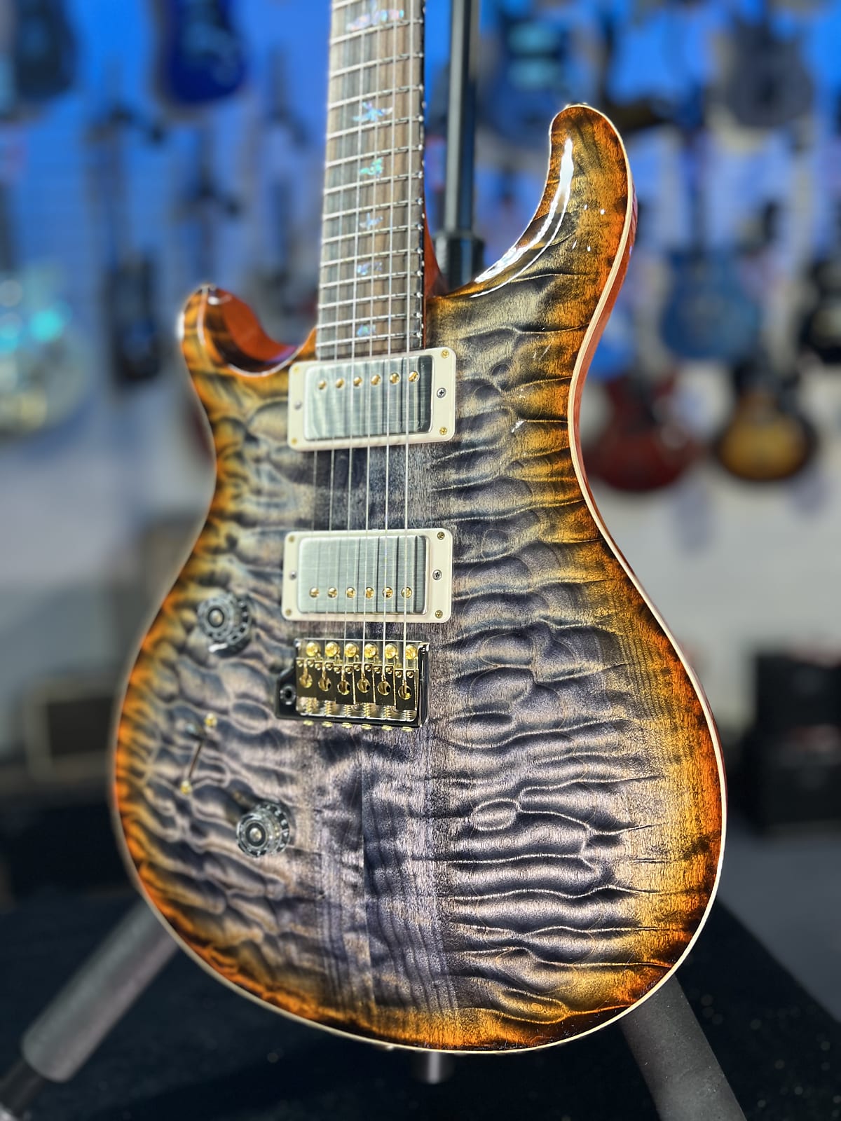 PRS Wood Library Custom 24 Left Handed 2024 - Burnt Maple Leaf, Ziricote Fingerboard, Signature Dealer, 994, Free Plek!