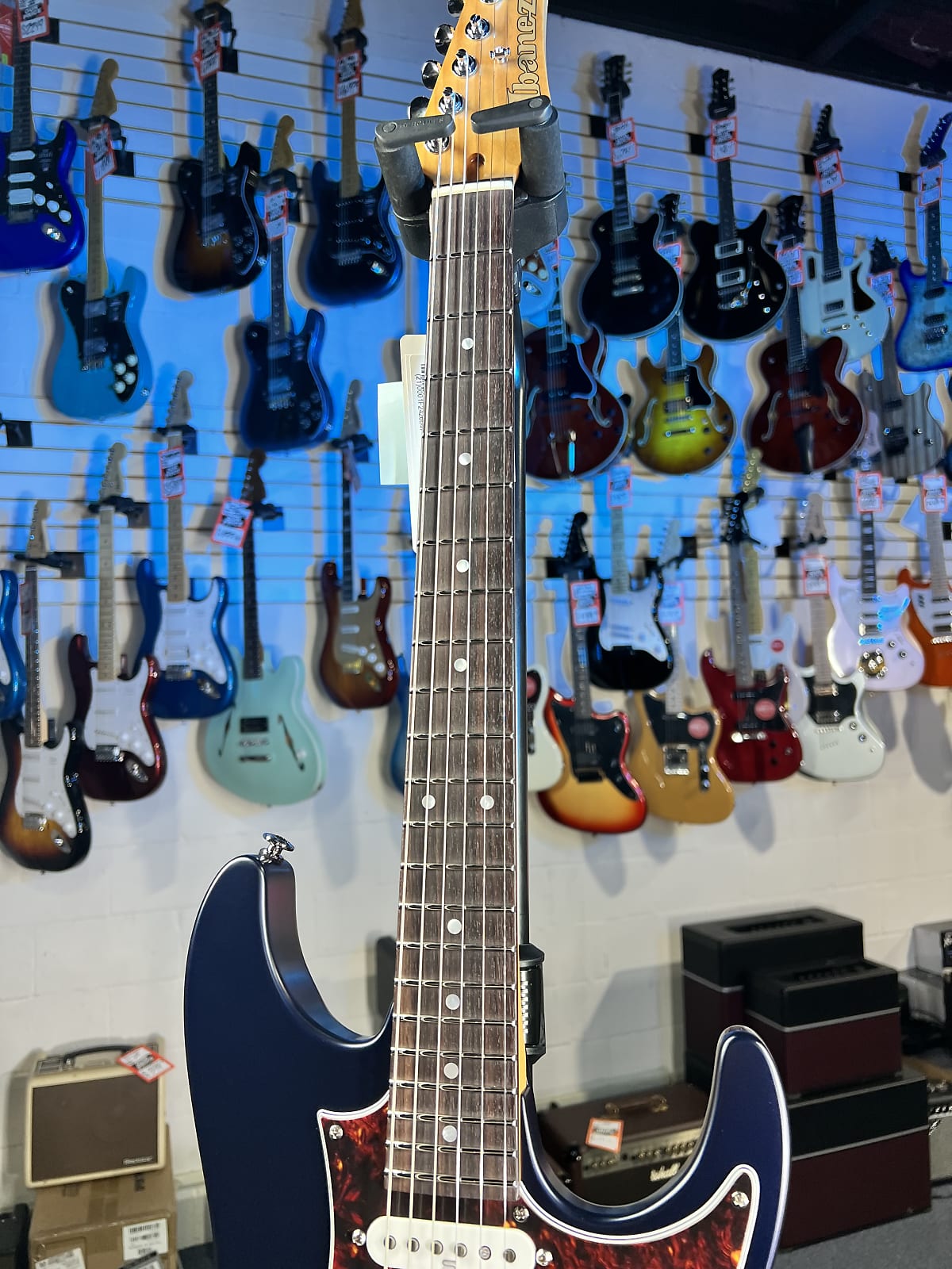 Ibanez Prestige AZ2203N Electric Guitar - Dark Tide Blue Flat with Ibanez Case, Get Plek'd! 047