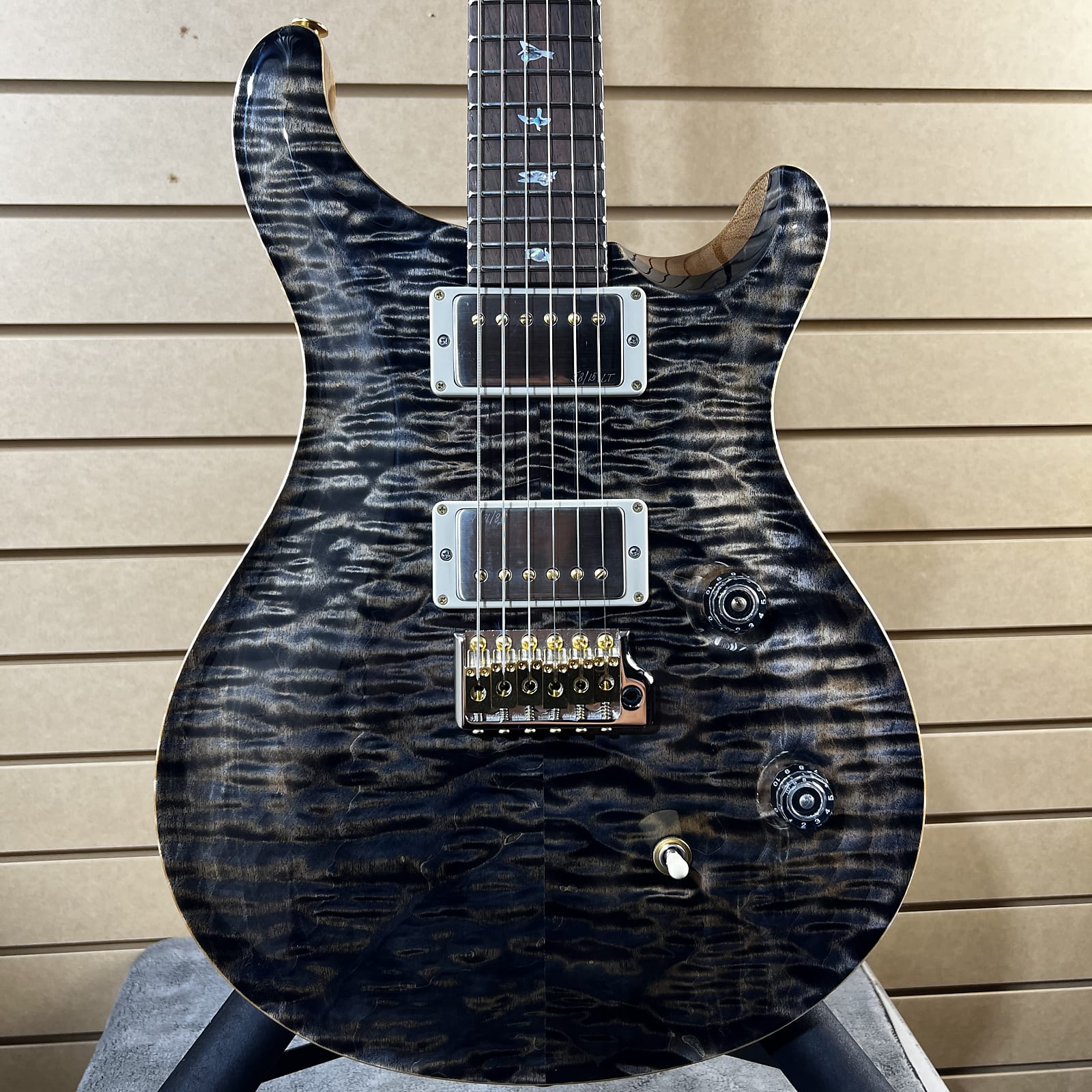 Wood Library Custom 24 Electric Guitar 10-Top - Quilted Charcoal #295 GET PLEK'D!