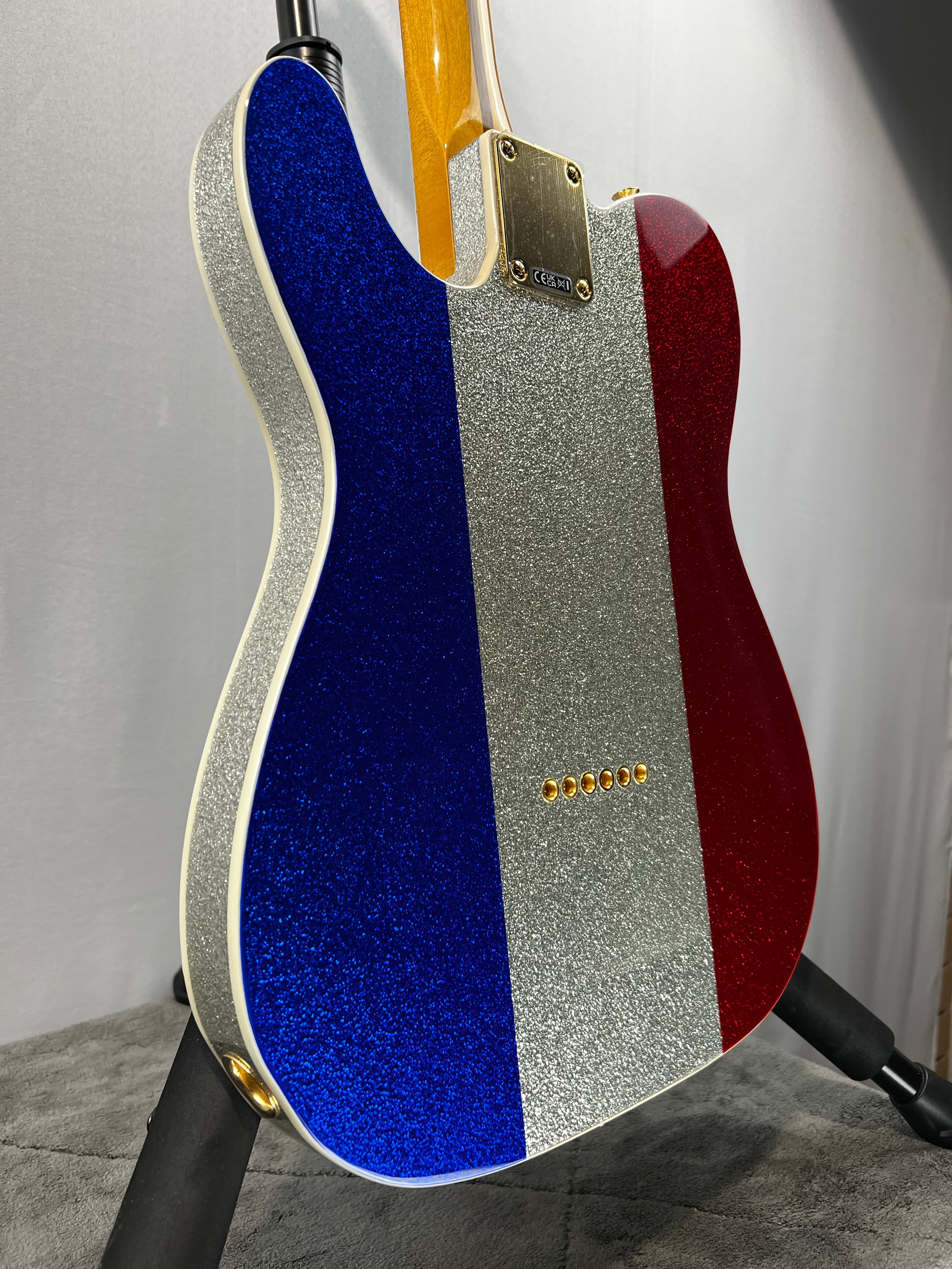 Limited-edition Buck Owens Telecaster Electric Guitar - Red, Silver, and Blue Sparkle #244