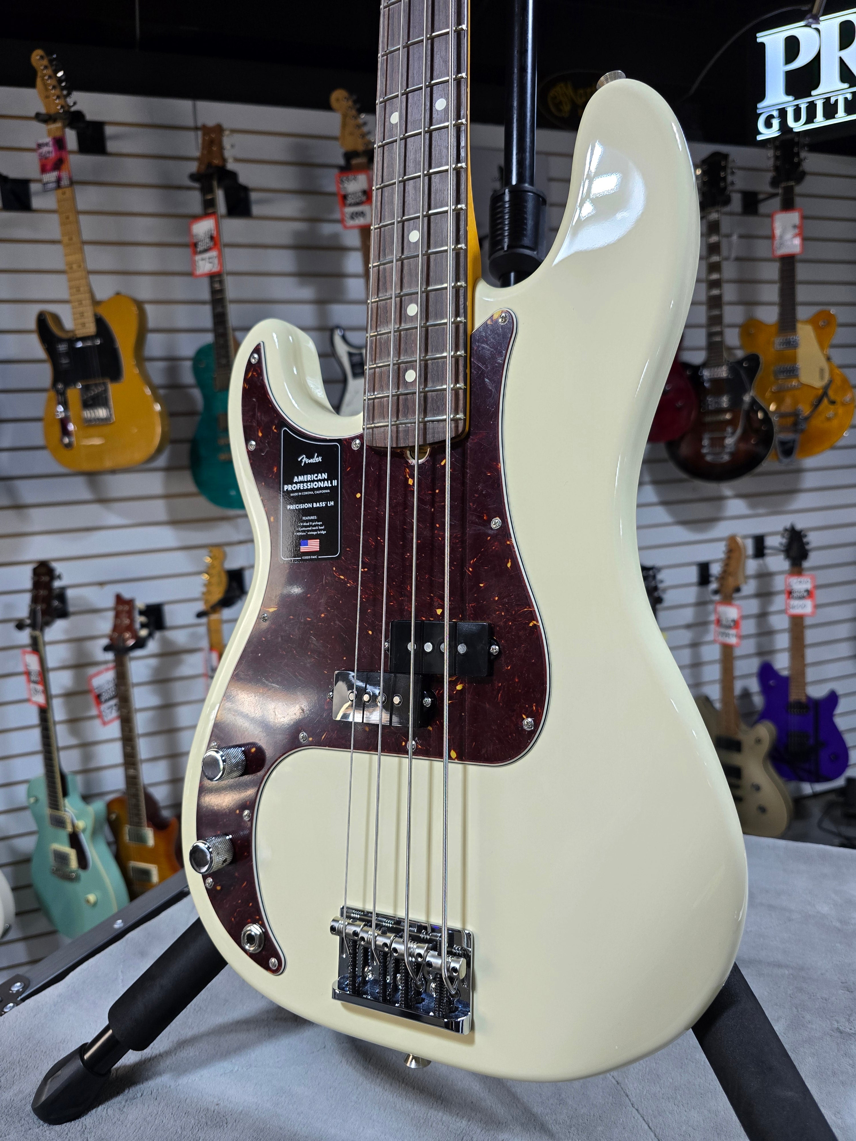 American Professional II Left-Handed Precision Bass - Olympic White w/Rosewood Fingerboard #281 GET PLEK'D!