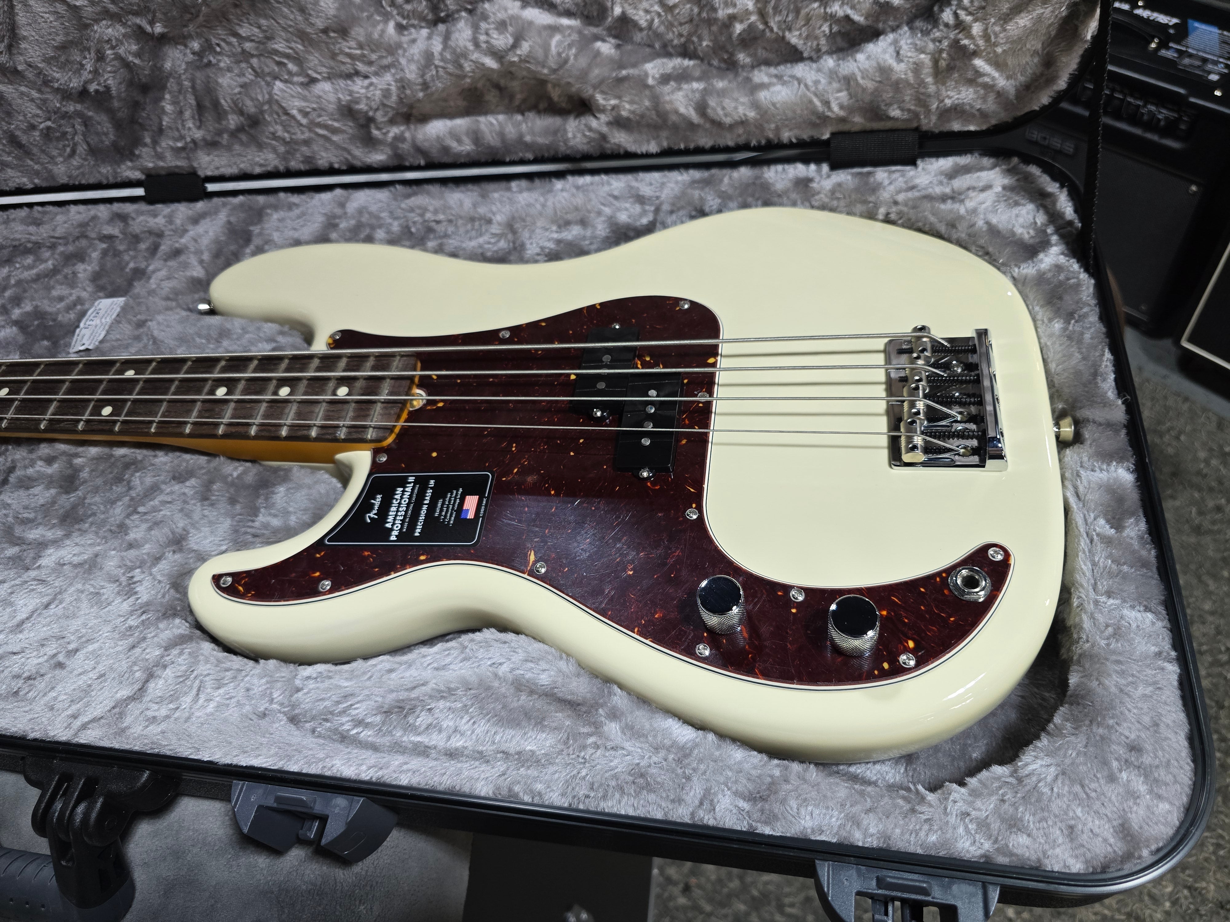 American Professional II Left-Handed Precision Bass - Olympic White w/Rosewood Fingerboard #281 GET PLEK'D!