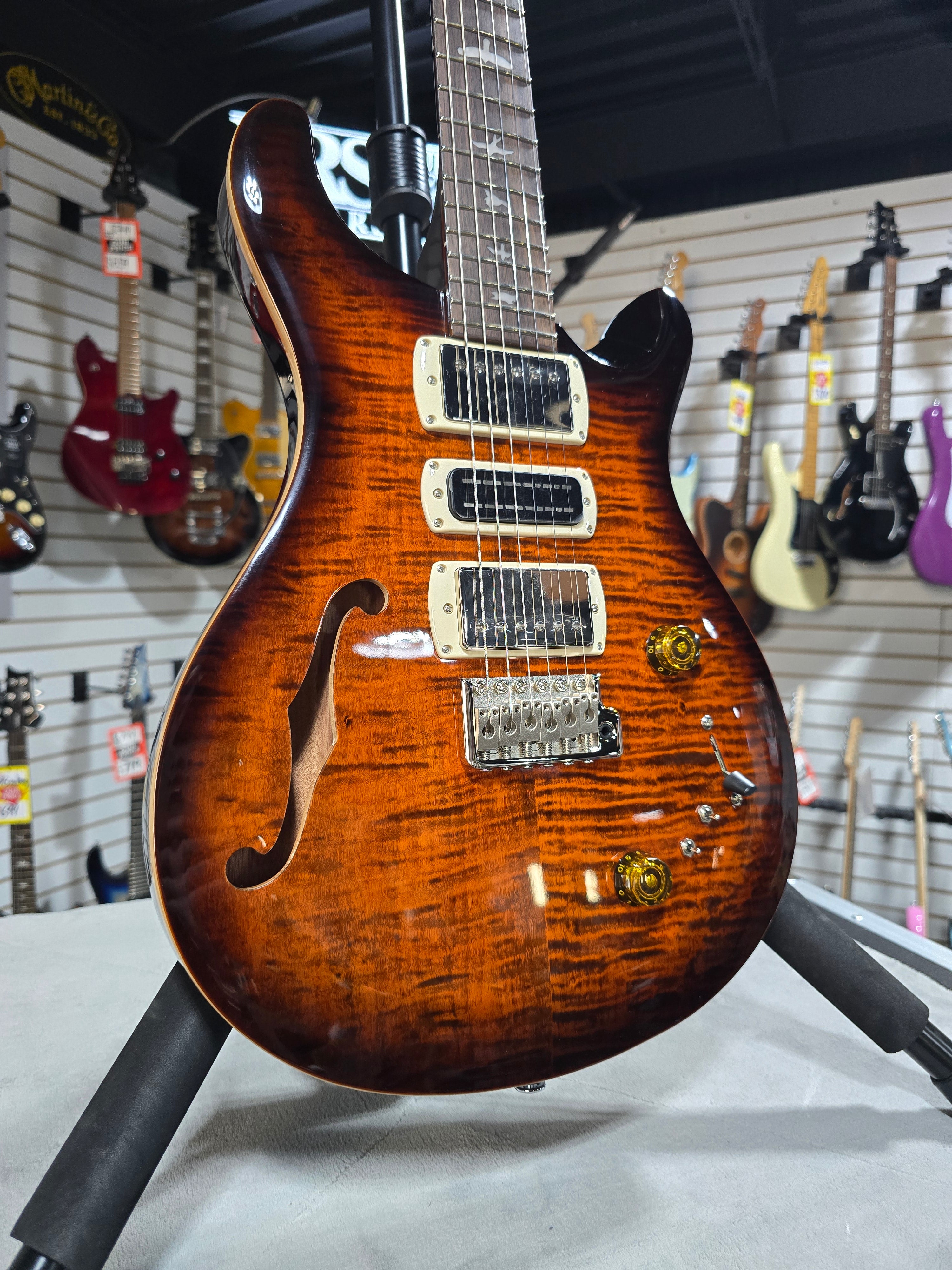 PRS SE Special Semi-Hollow Electric Guitar - Orange Tiger Smokeburst w/Gig Bag & PLEK*D #069
