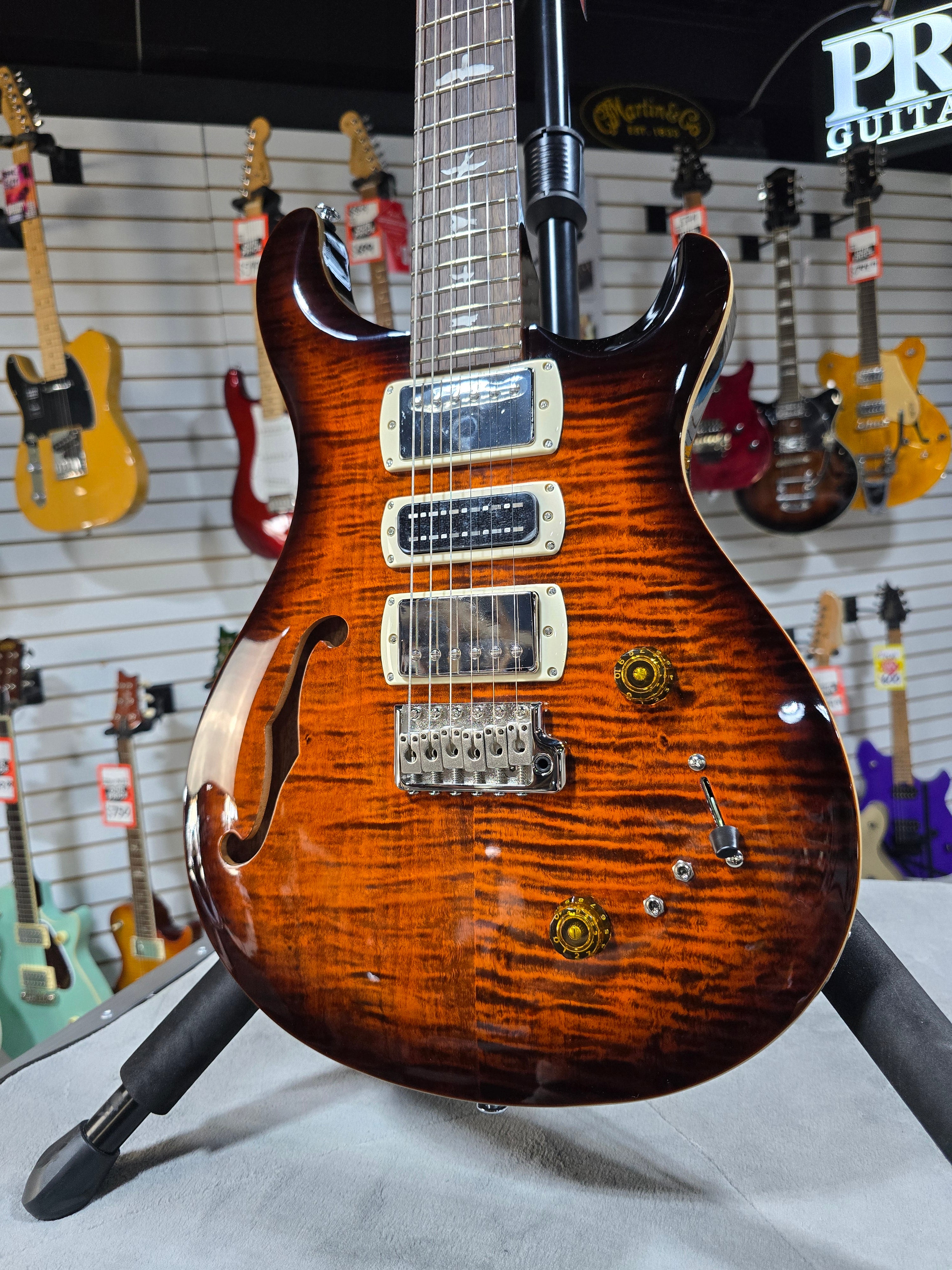 PRS SE Special Semi-Hollow Electric Guitar - Orange Tiger Smokeburst w/Gig Bag & PLEK*D #069