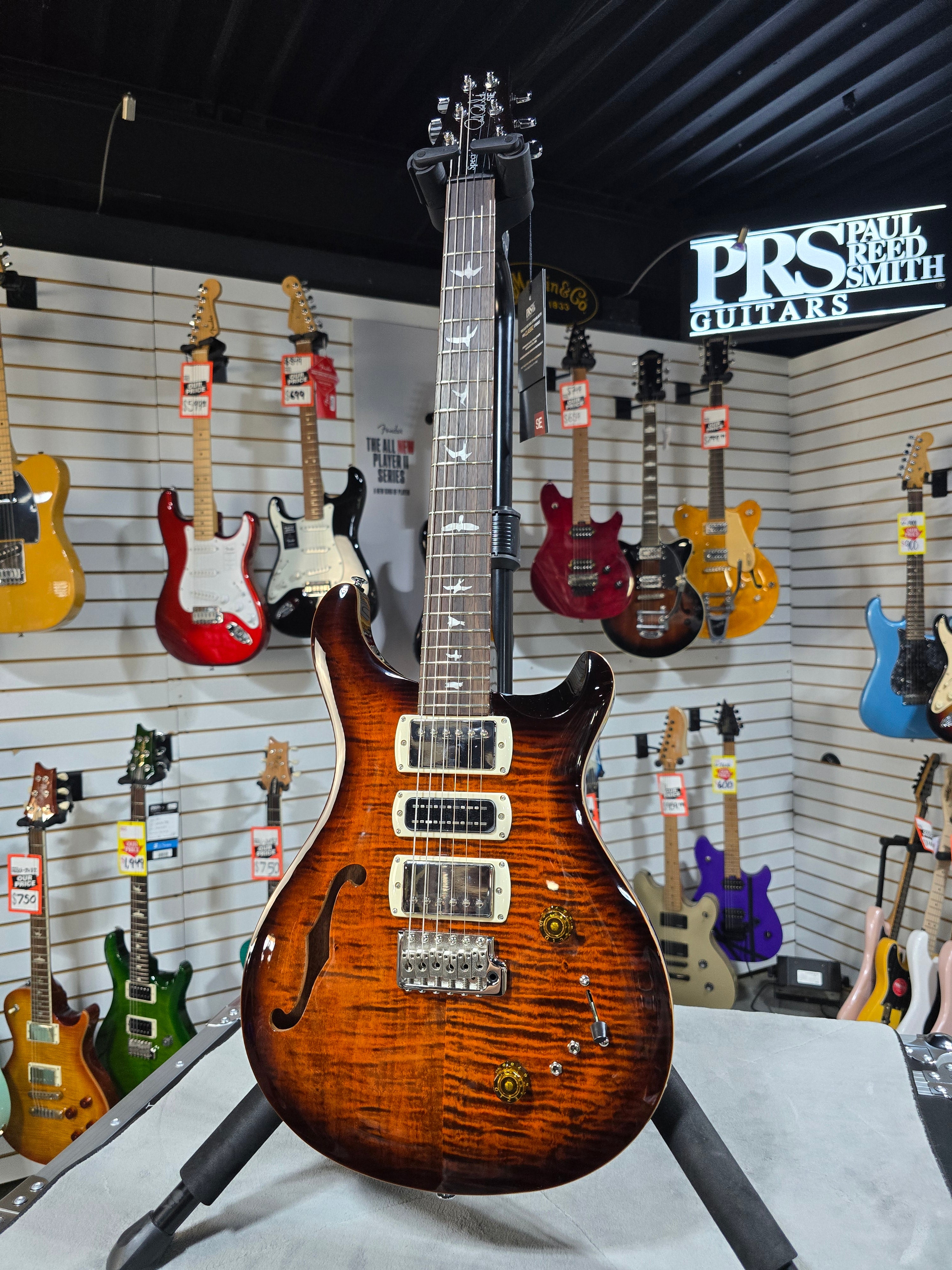 PRS SE Special Semi-Hollow Electric Guitar - Orange Tiger Smokeburst w/Gig Bag & PLEK*D #069