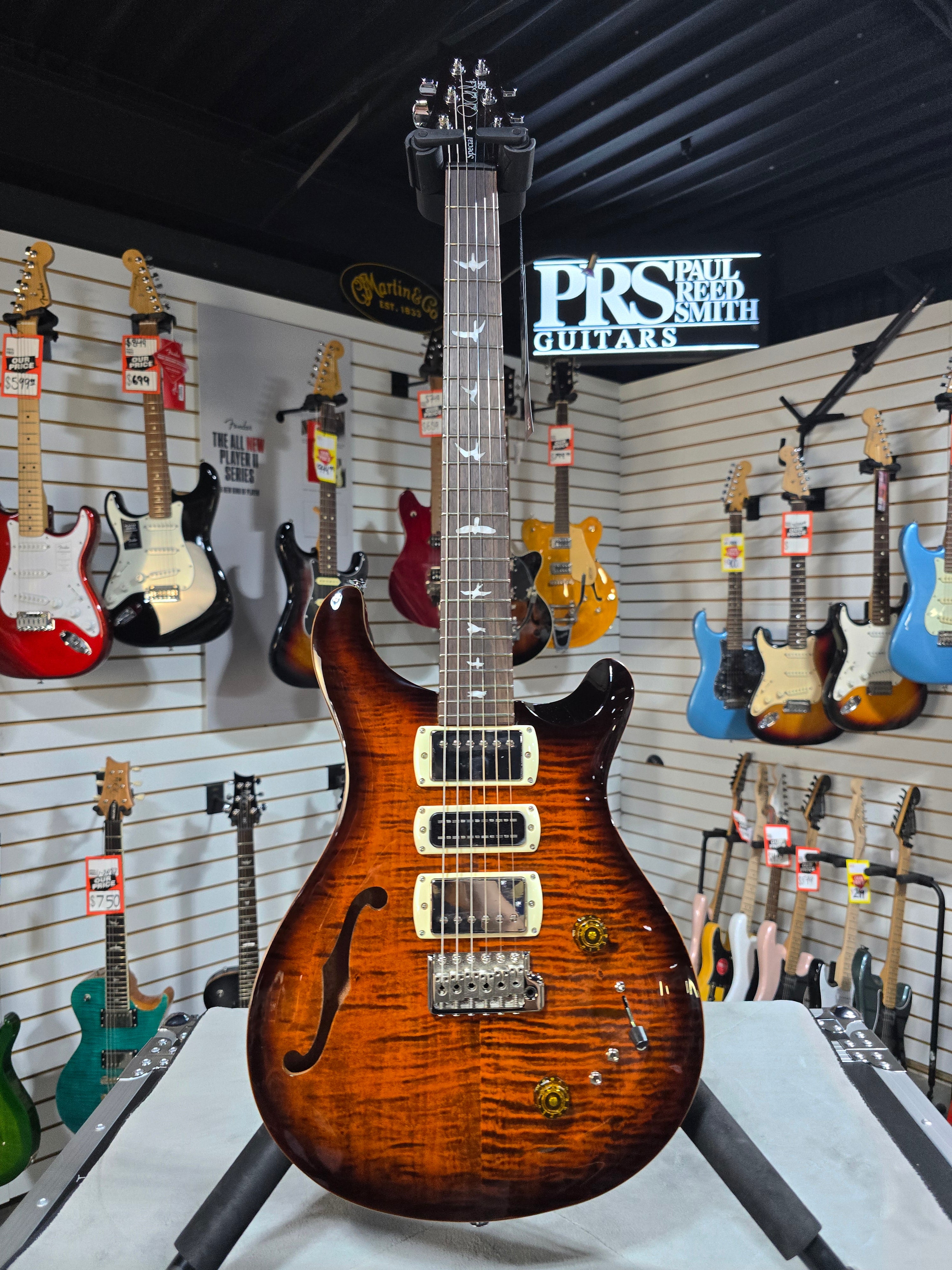 PRS SE Special Semi-Hollow Electric Guitar - Orange Tiger Smokeburst w/Gig Bag & PLEK*D #069