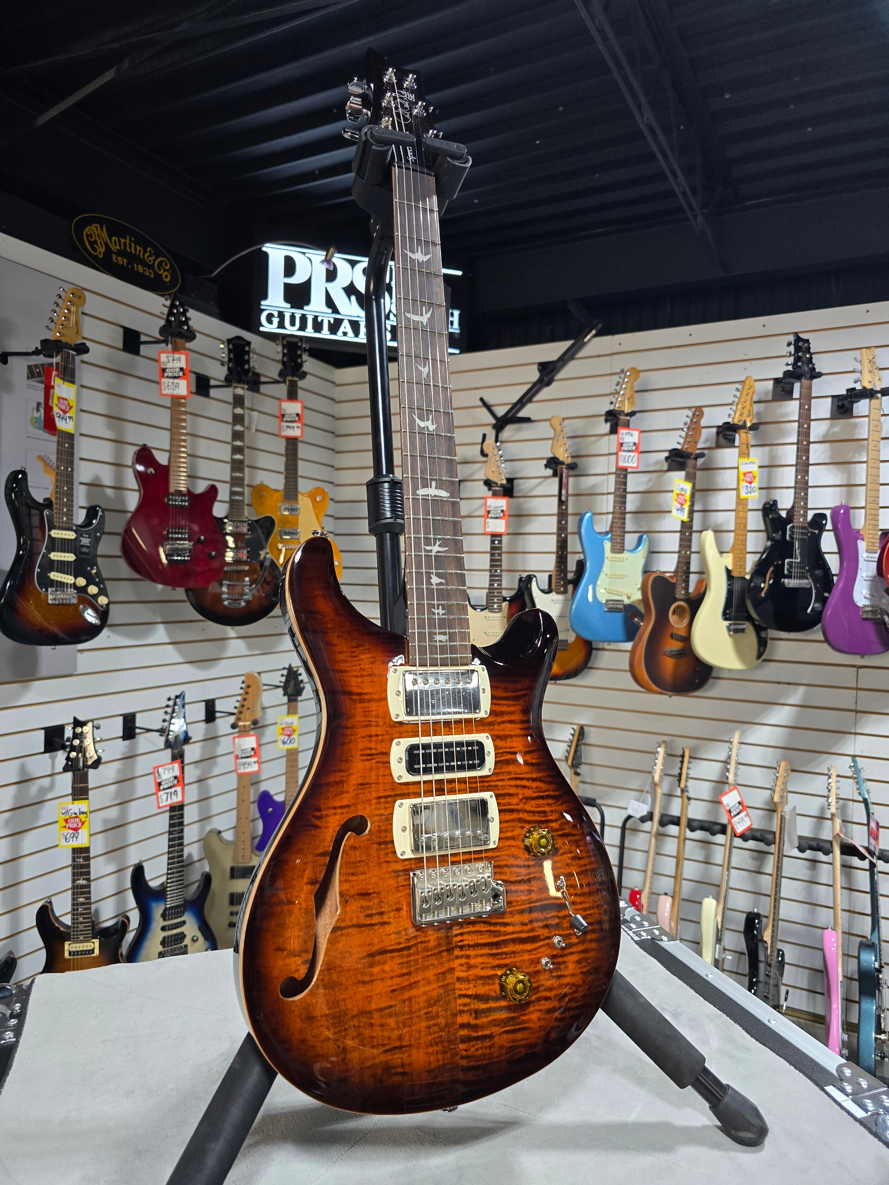 PRS SE Special Semi-Hollow Electric Guitar - Orange Tiger Smokeburst w/Gig Bag & PLEK*D #069