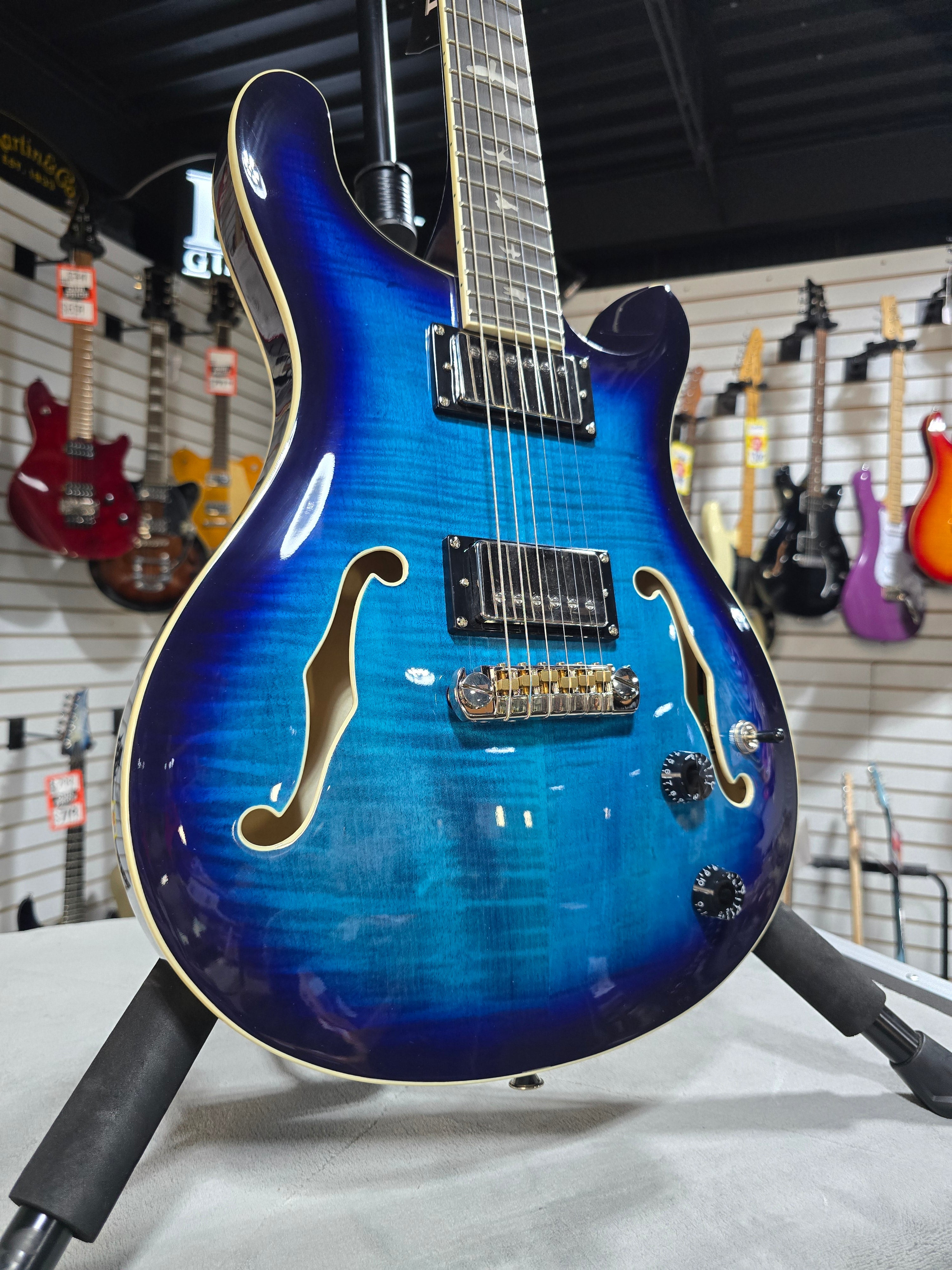 PRS SE Hollowbody II Electric Guitar - Faded Blue Burst w/OHSC & PLEK*D #782