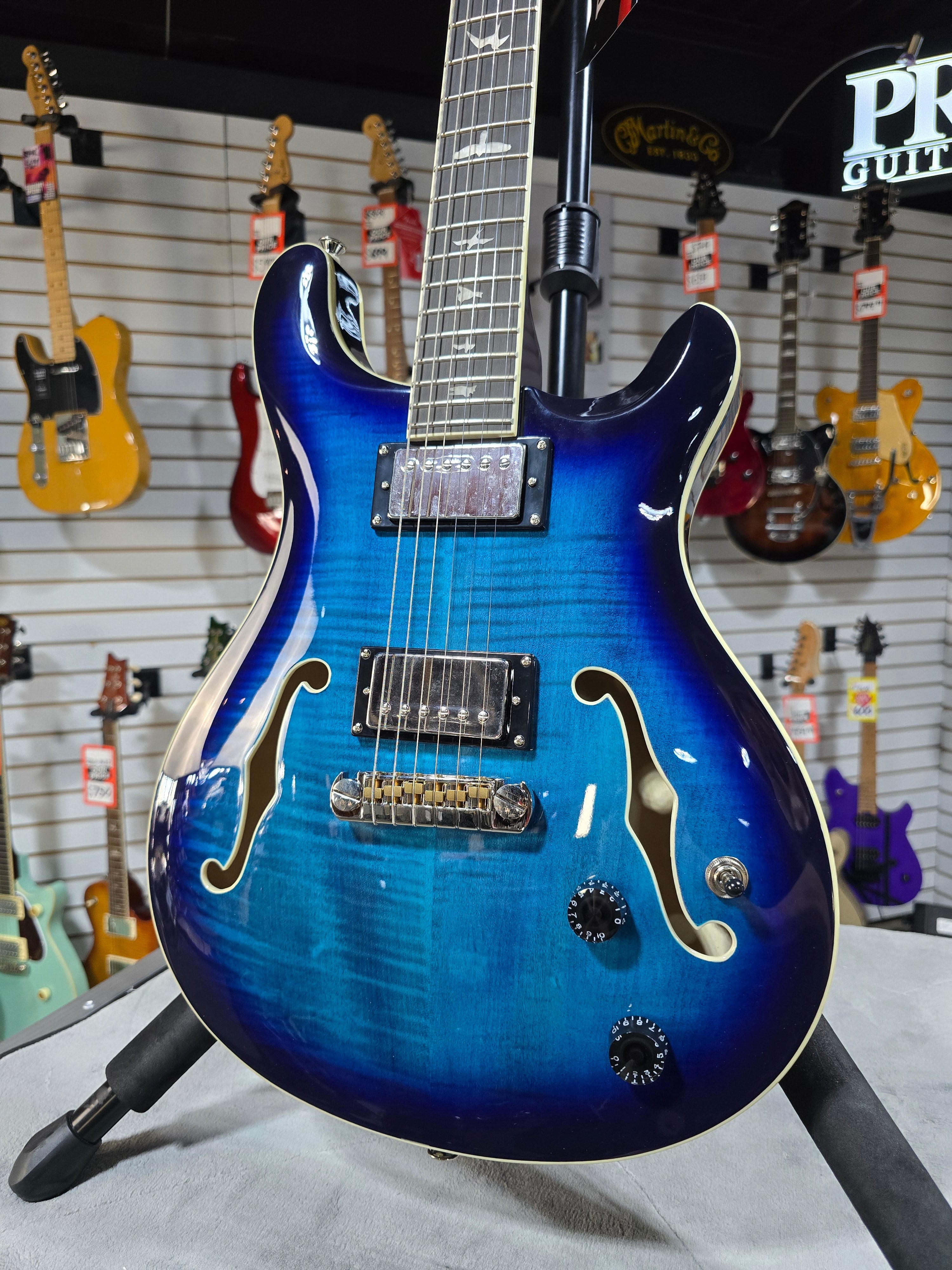 PRS SE Hollowbody II Electric Guitar - Faded Blue Burst w/OHSC & PLEK*D #782