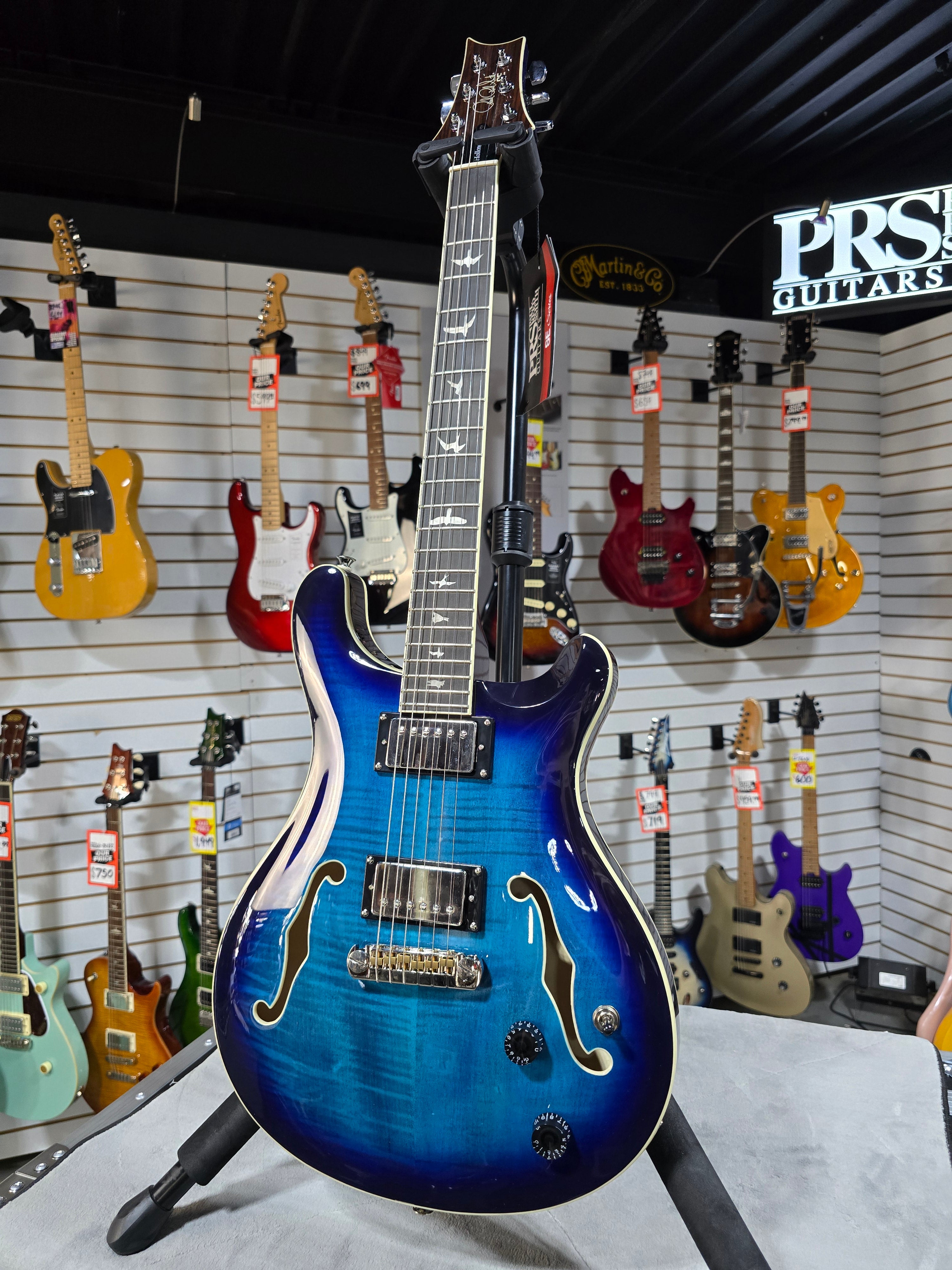 PRS SE Hollowbody II Electric Guitar - Faded Blue Burst w/OHSC & PLEK*D #782