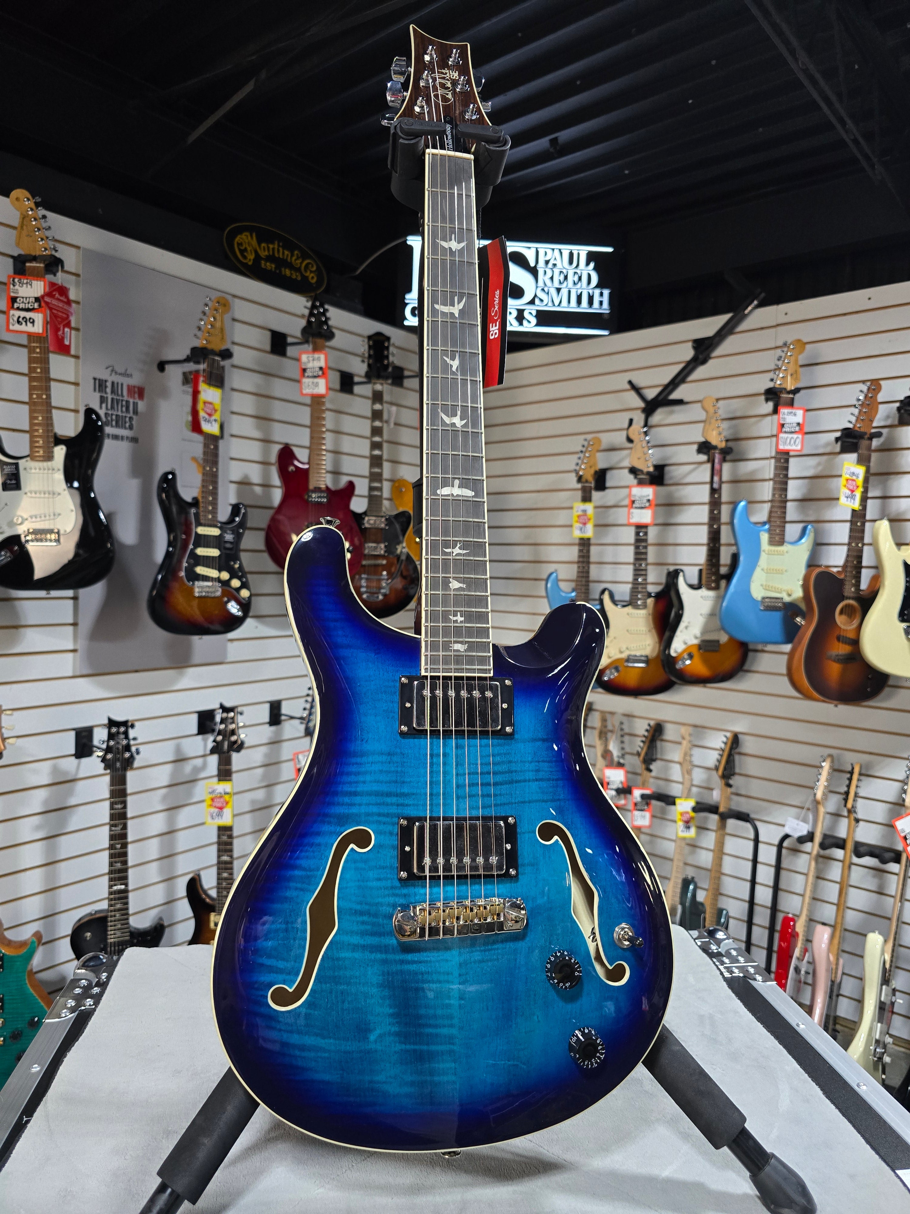 PRS SE Hollowbody II Electric Guitar - Faded Blue Burst w/OHSC & PLEK*D #782