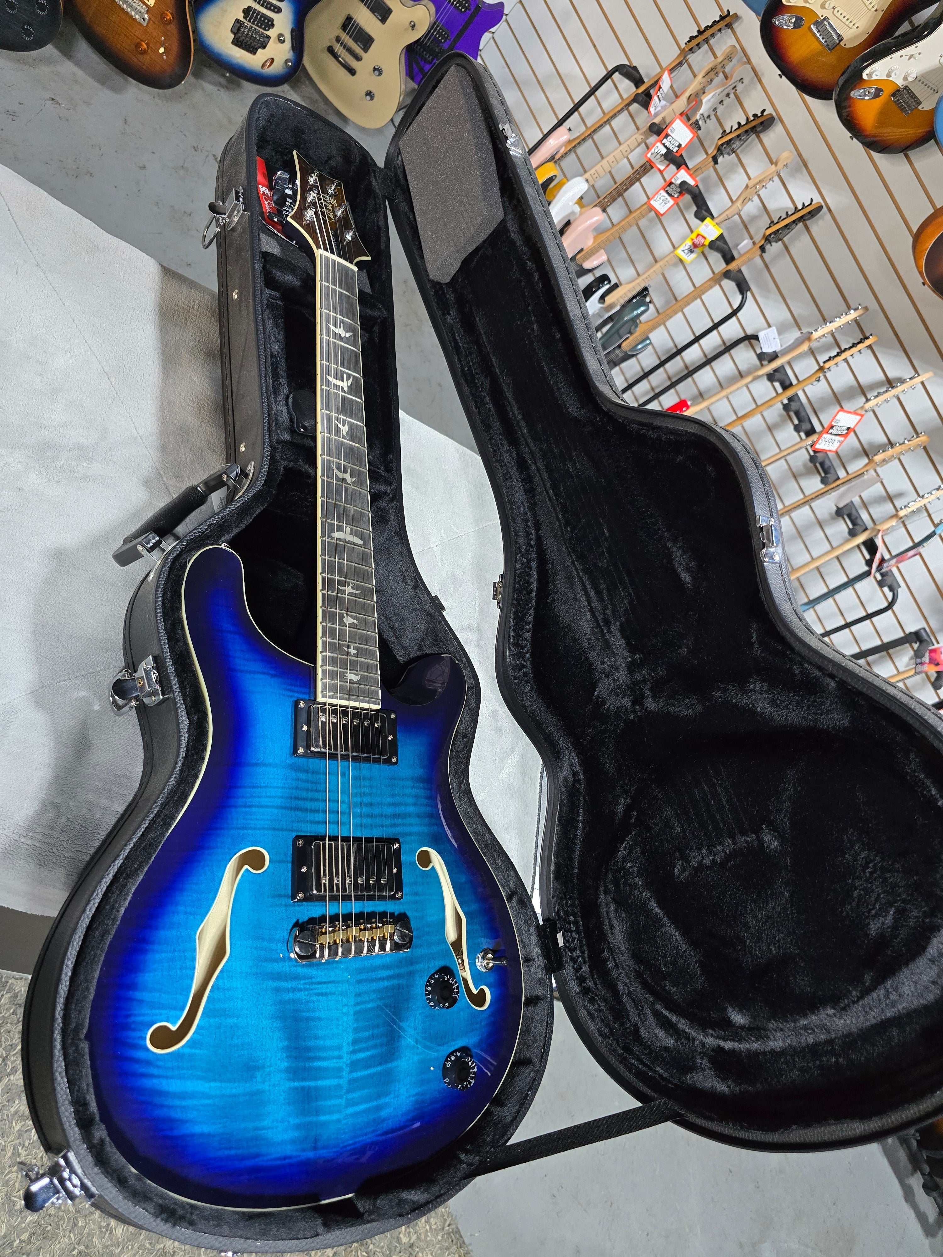PRS SE Hollowbody II Electric Guitar - Faded Blue Burst w/OHSC & PLEK*D #782