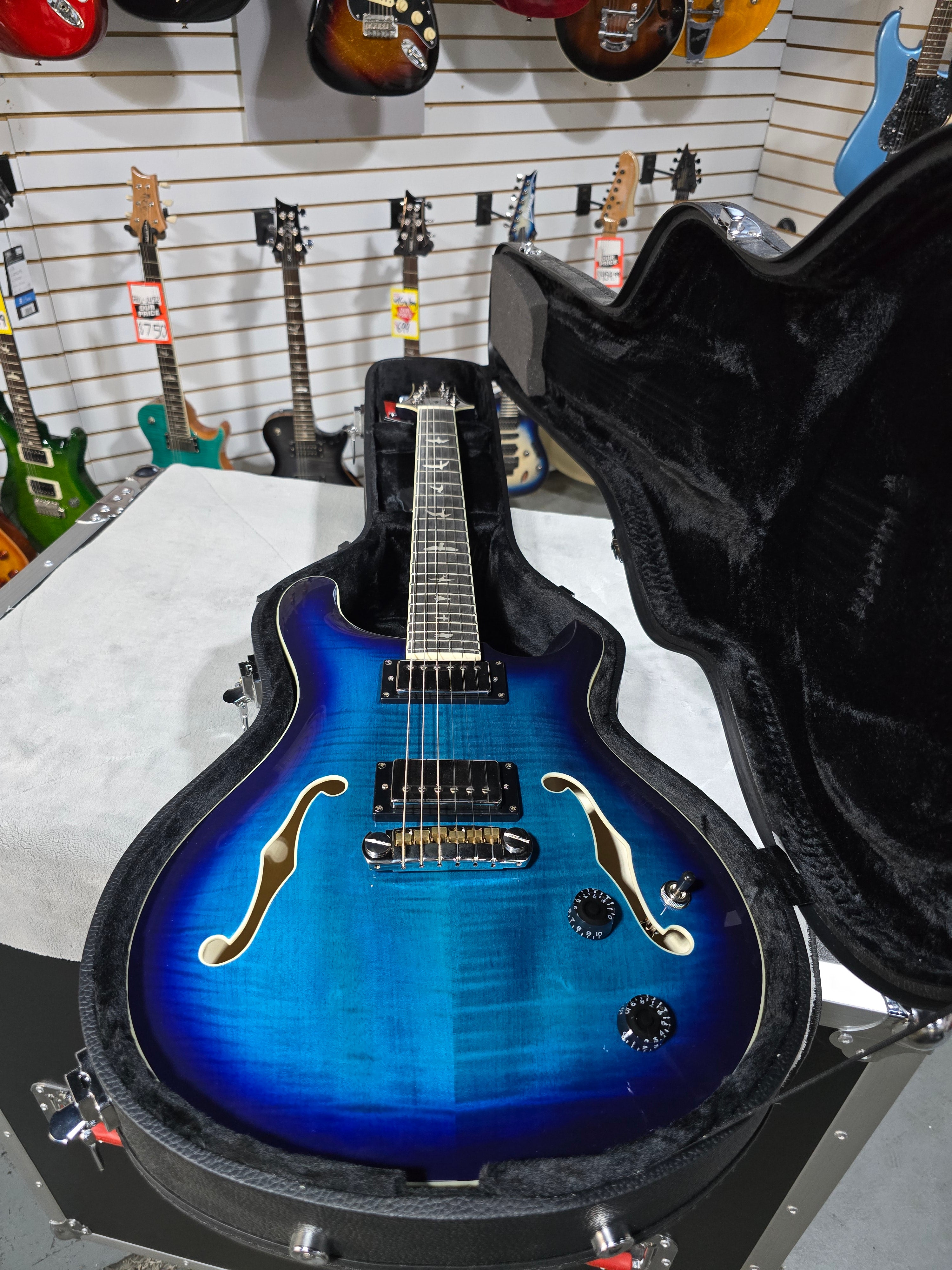 PRS SE Hollowbody II Electric Guitar - Faded Blue Burst w/OHSC & PLEK*D #782