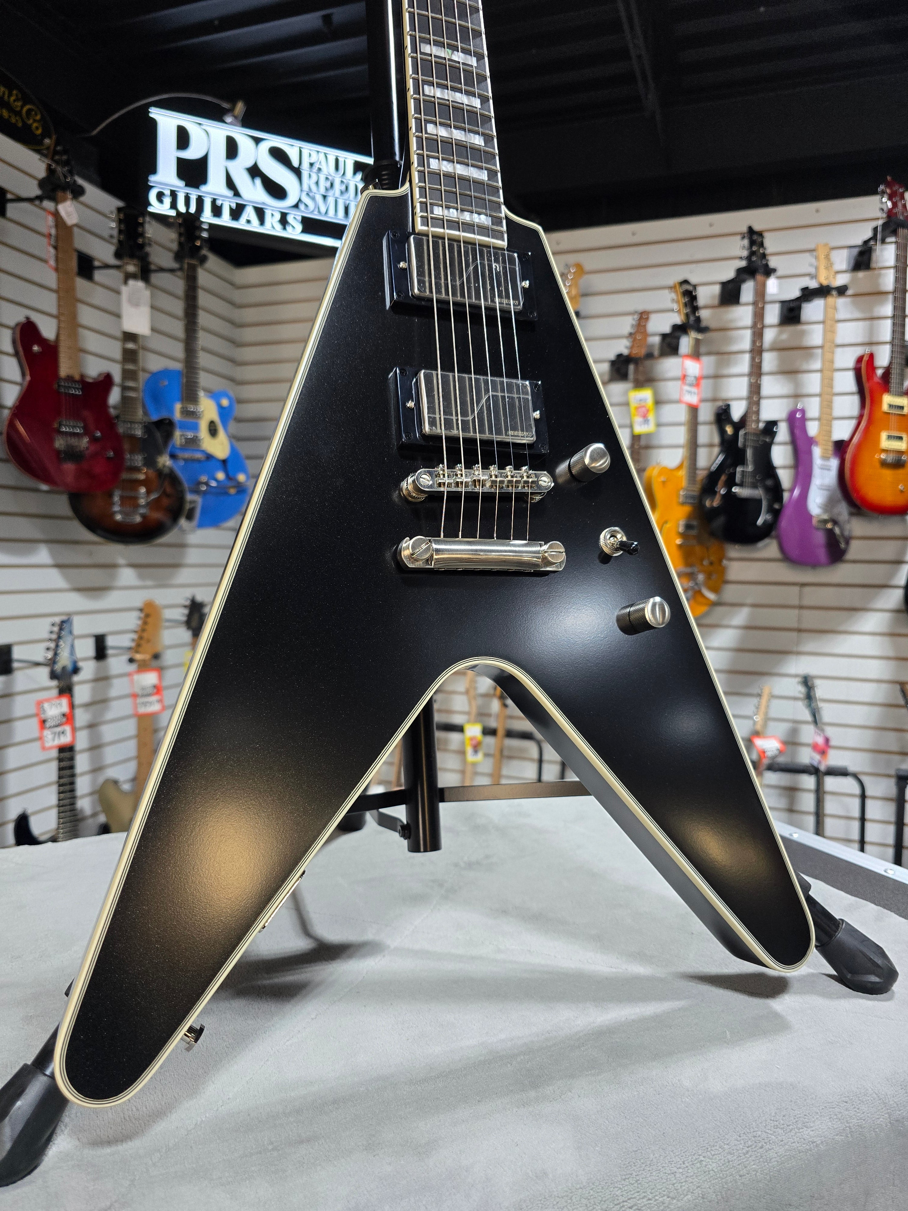 Epiphone Flying V Prophecy Electric Guitar - Aged Jet Black Metallic w/Gig Bag & PLEK*D #418
