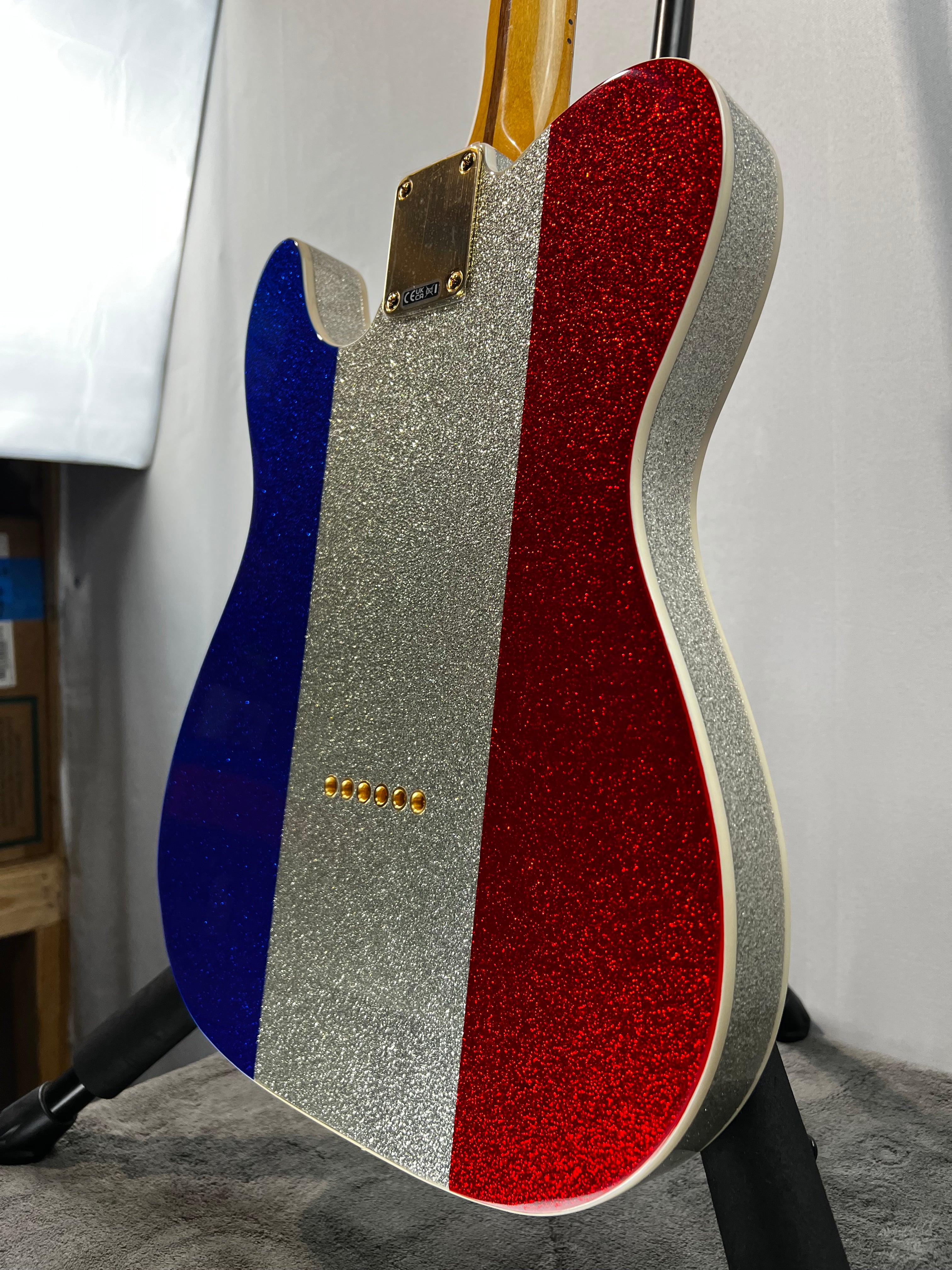 Limited-edition Buck Owens Telecaster Electric Guitar - Red, Silver, and Blue Sparkle #244