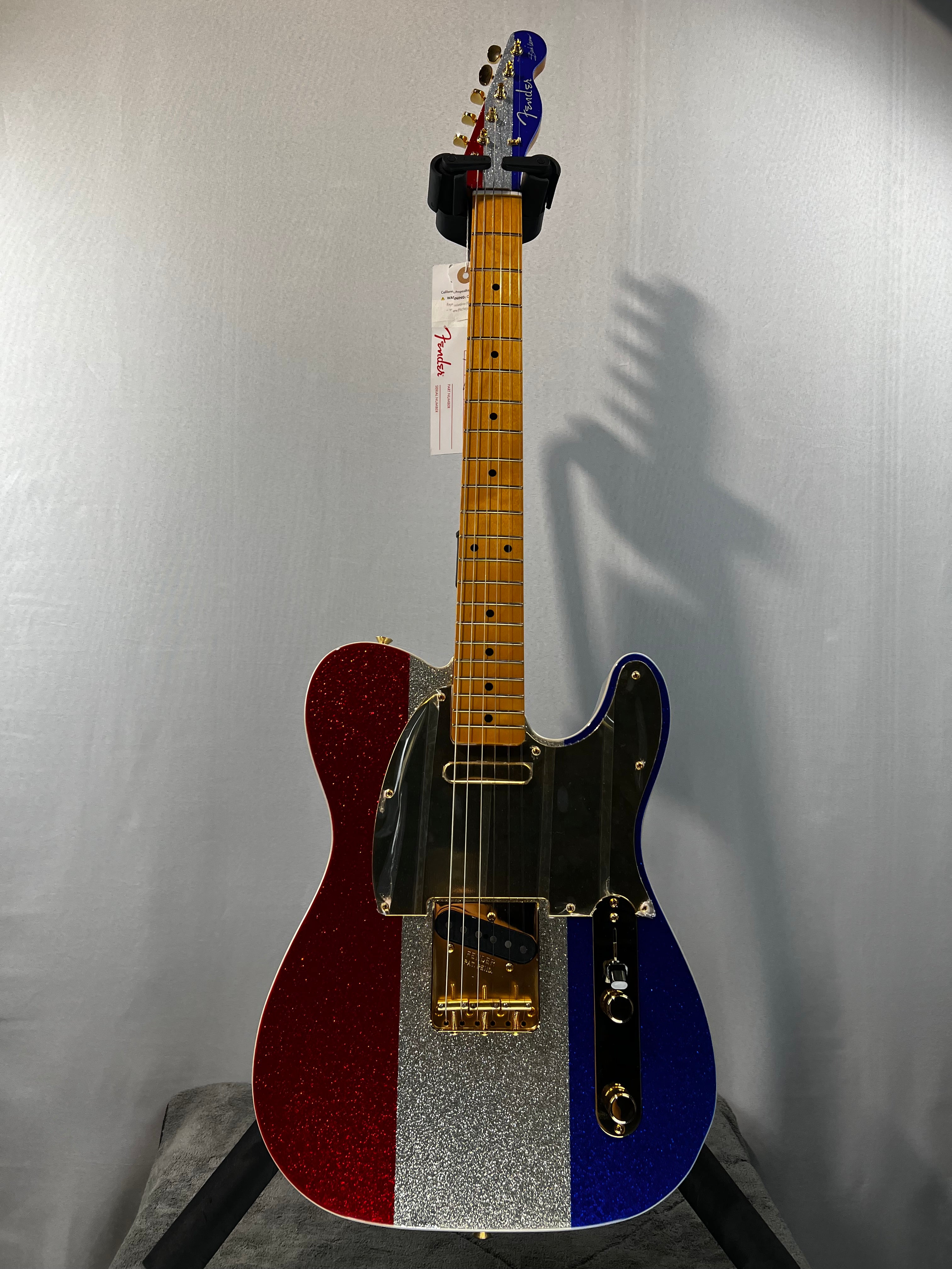 Limited-edition Buck Owens Telecaster Electric Guitar - Red, Silver, and Blue Sparkle #244