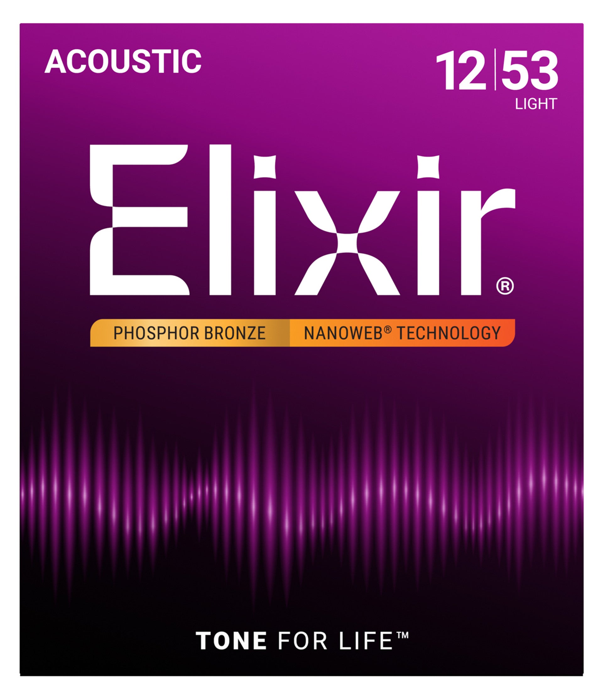 Elixr - Phosphor Bronze Acoustic Guitar Strings with NANOWEB Technology - Light 12-53
