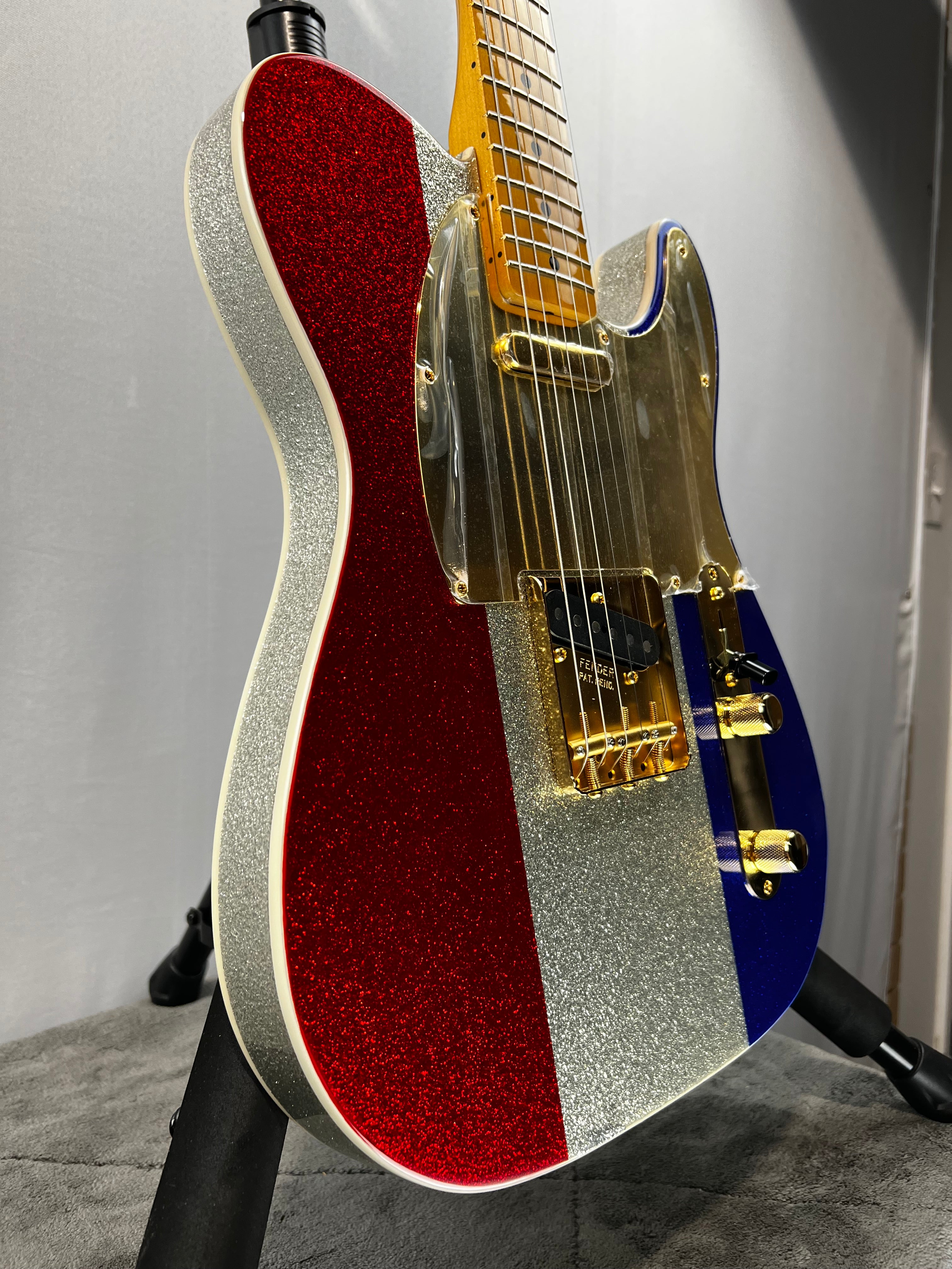 Limited-edition Buck Owens Telecaster Electric Guitar - Red, Silver, and Blue Sparkle #244