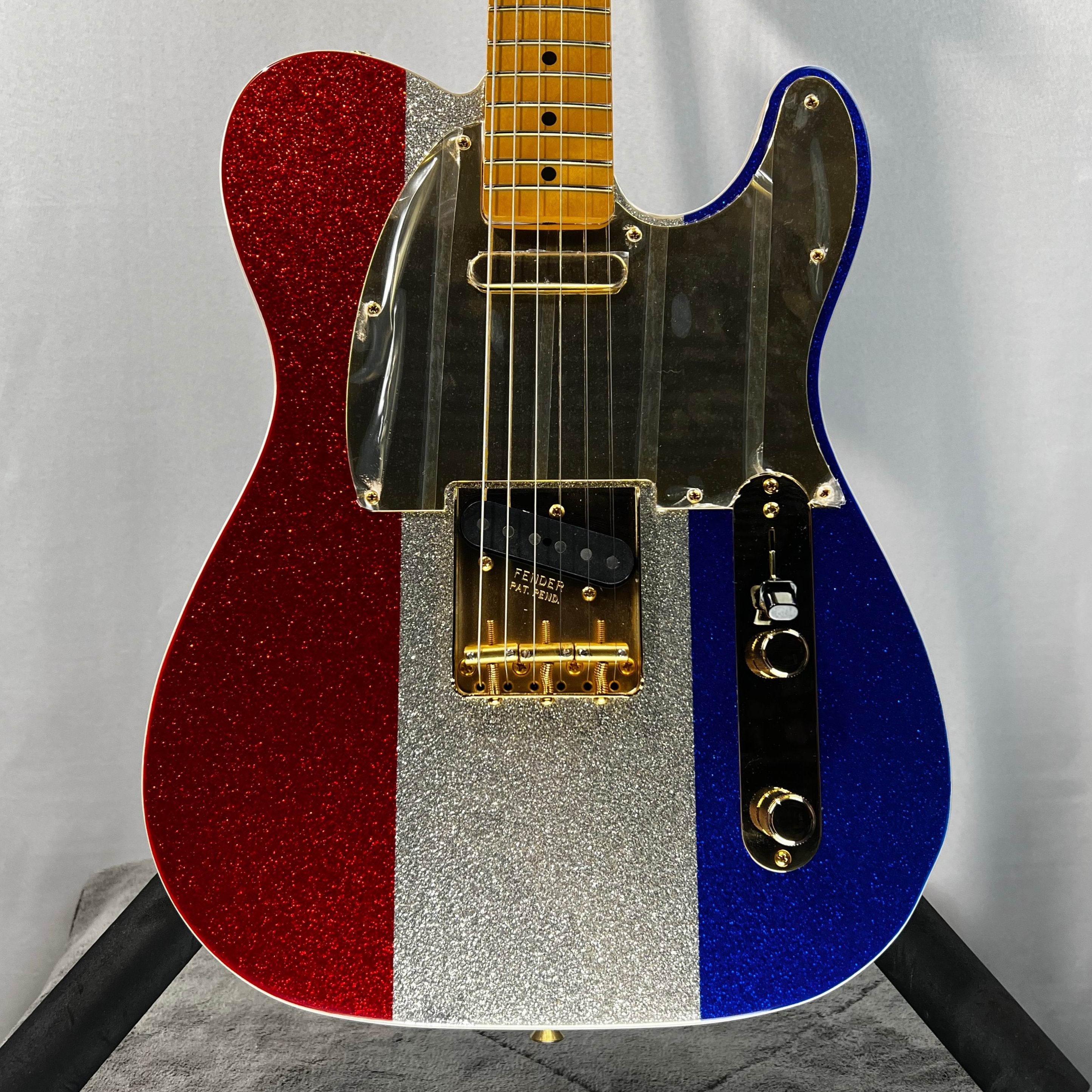 Limited-edition Buck Owens Telecaster Electric Guitar - Red, Silver, and Blue Sparkle #244