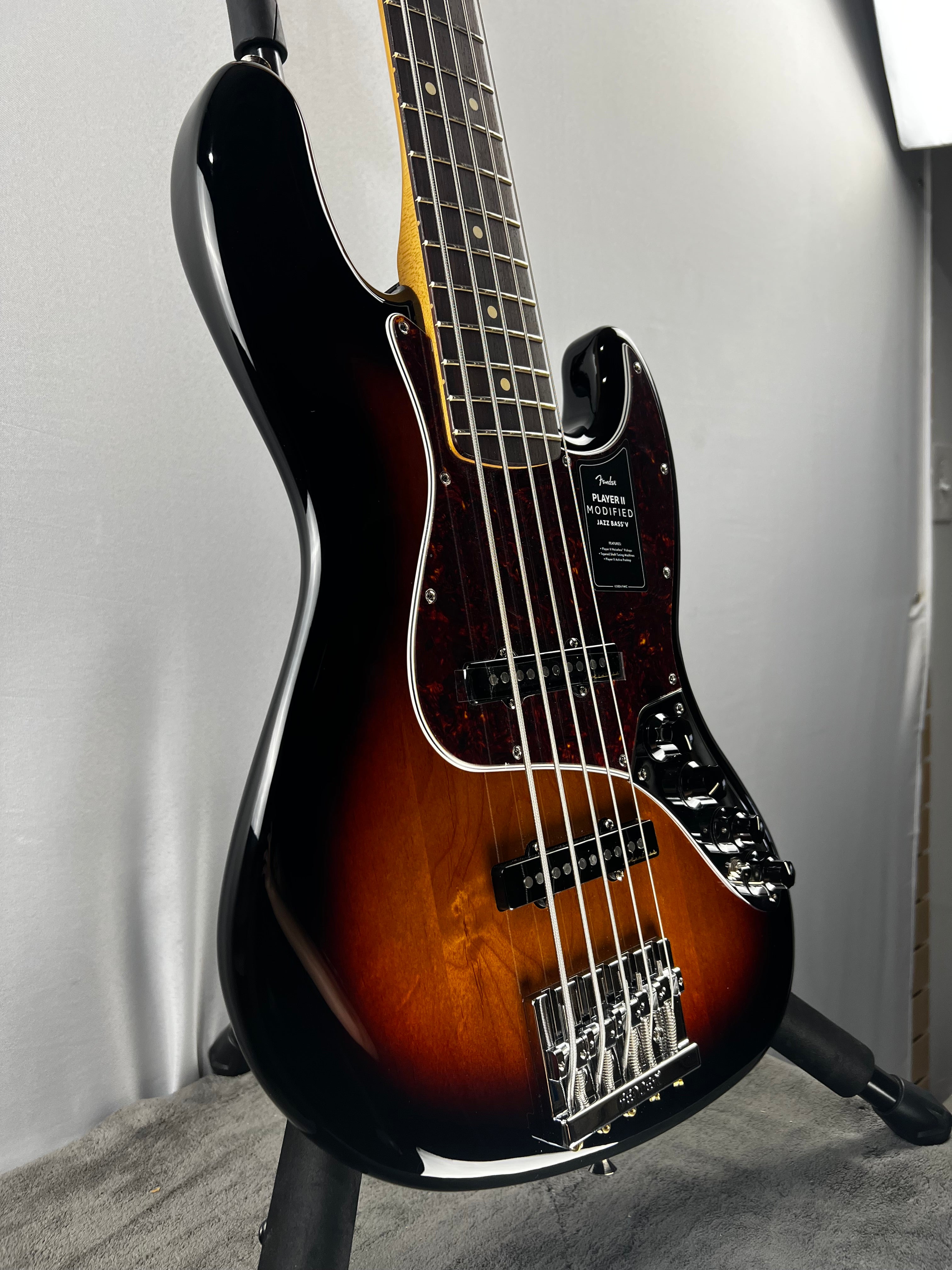 Player II Modified Active Jazz Bass V - 3-tone Sunburst, Rosewood Fingerboard #233