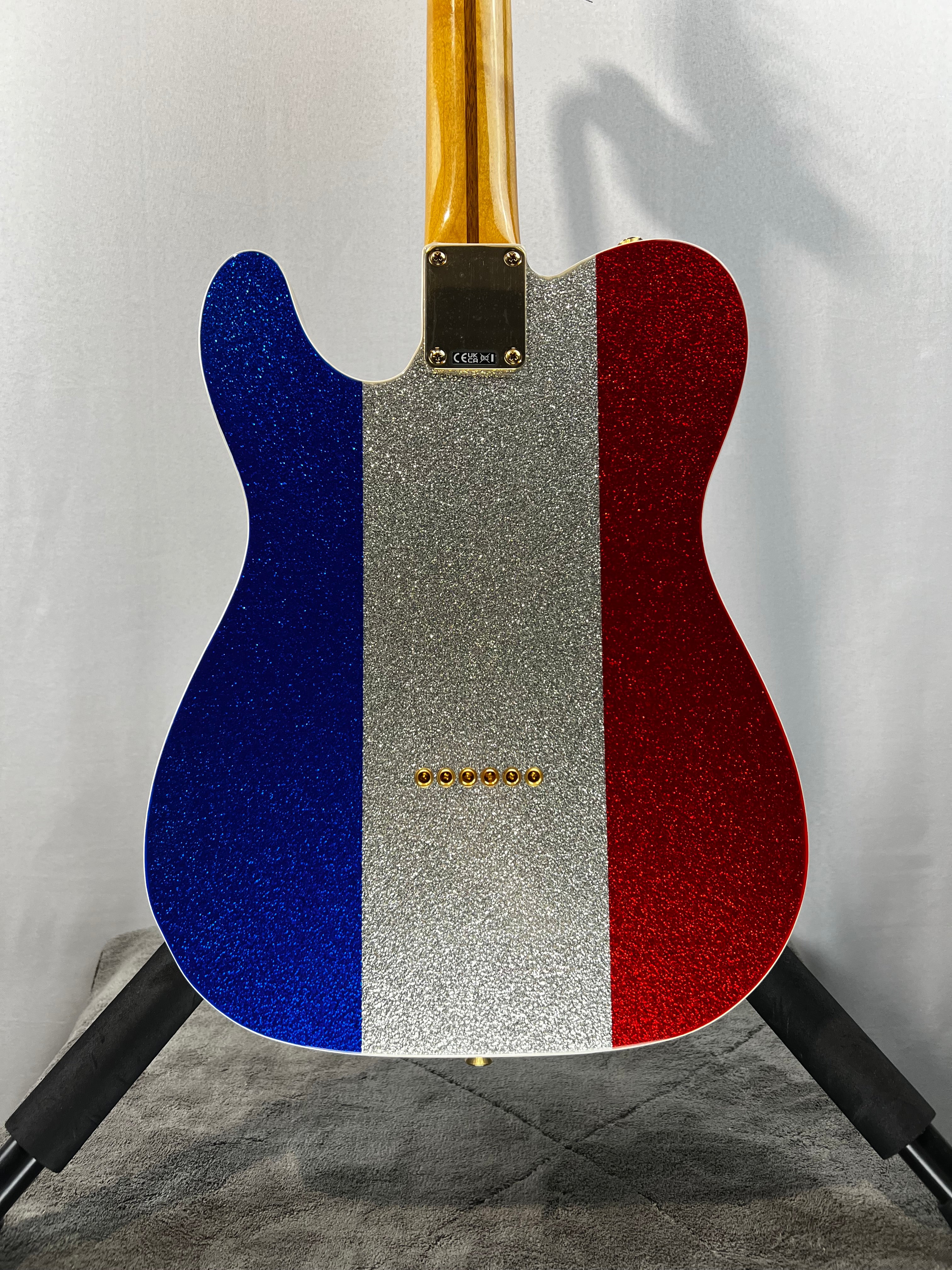 Limited-edition Buck Owens Telecaster Electric Guitar - Red, Silver, and Blue Sparkle #244